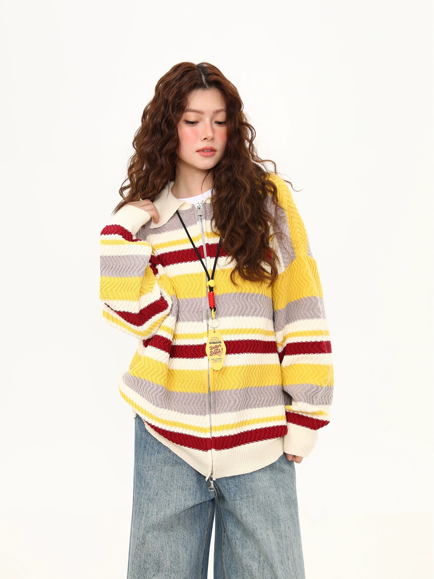 Lemon Berry Stripe Zip Cardigan
