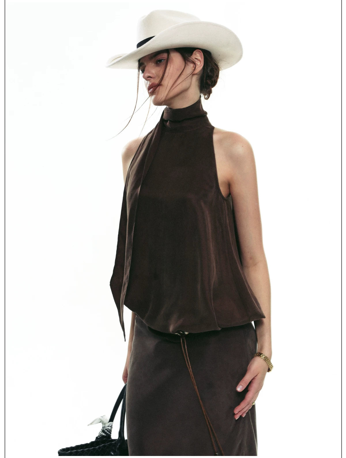 Espresso Nocturne Draped Halter Top