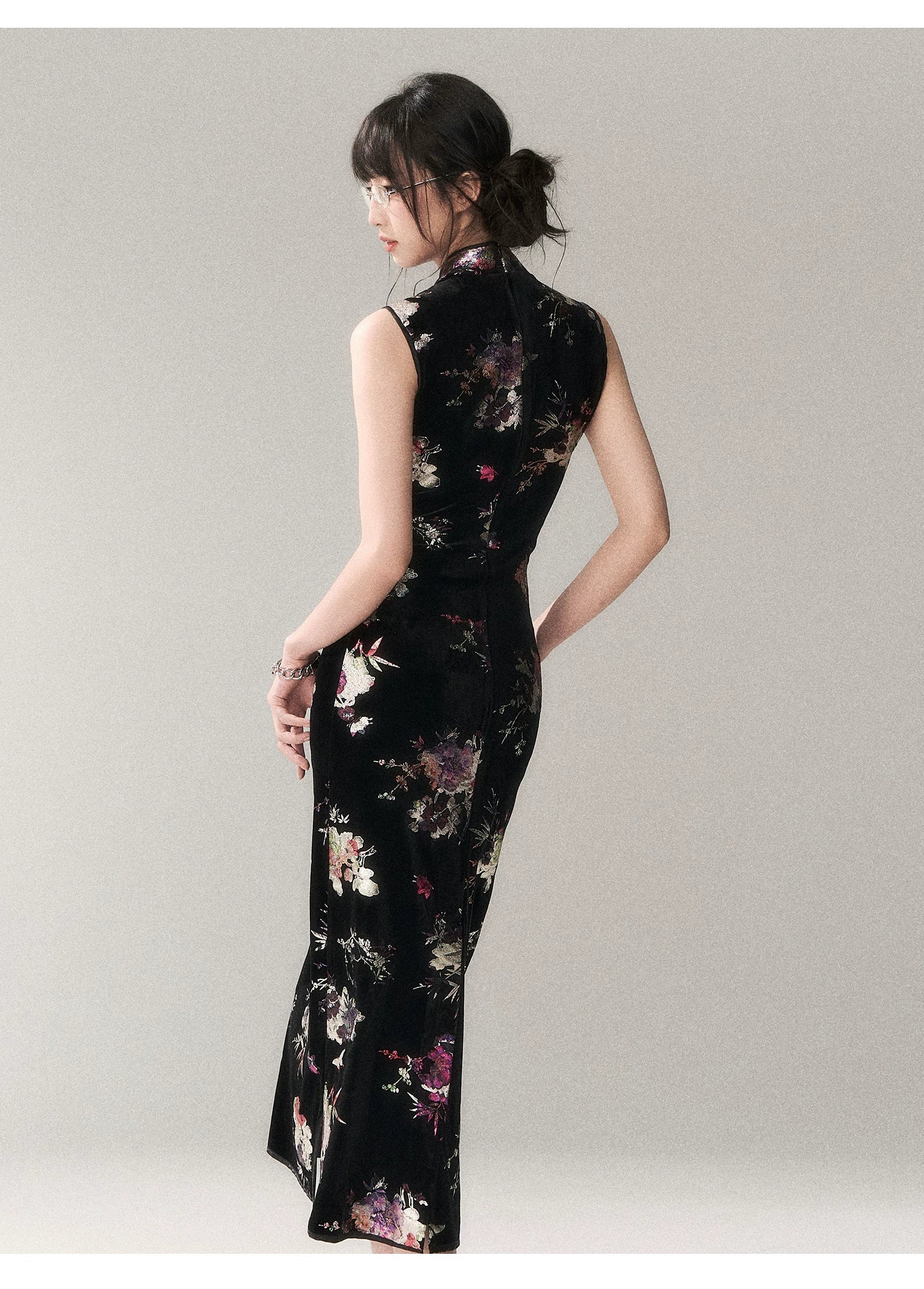 Midnight Peony Cheongsam Dress
