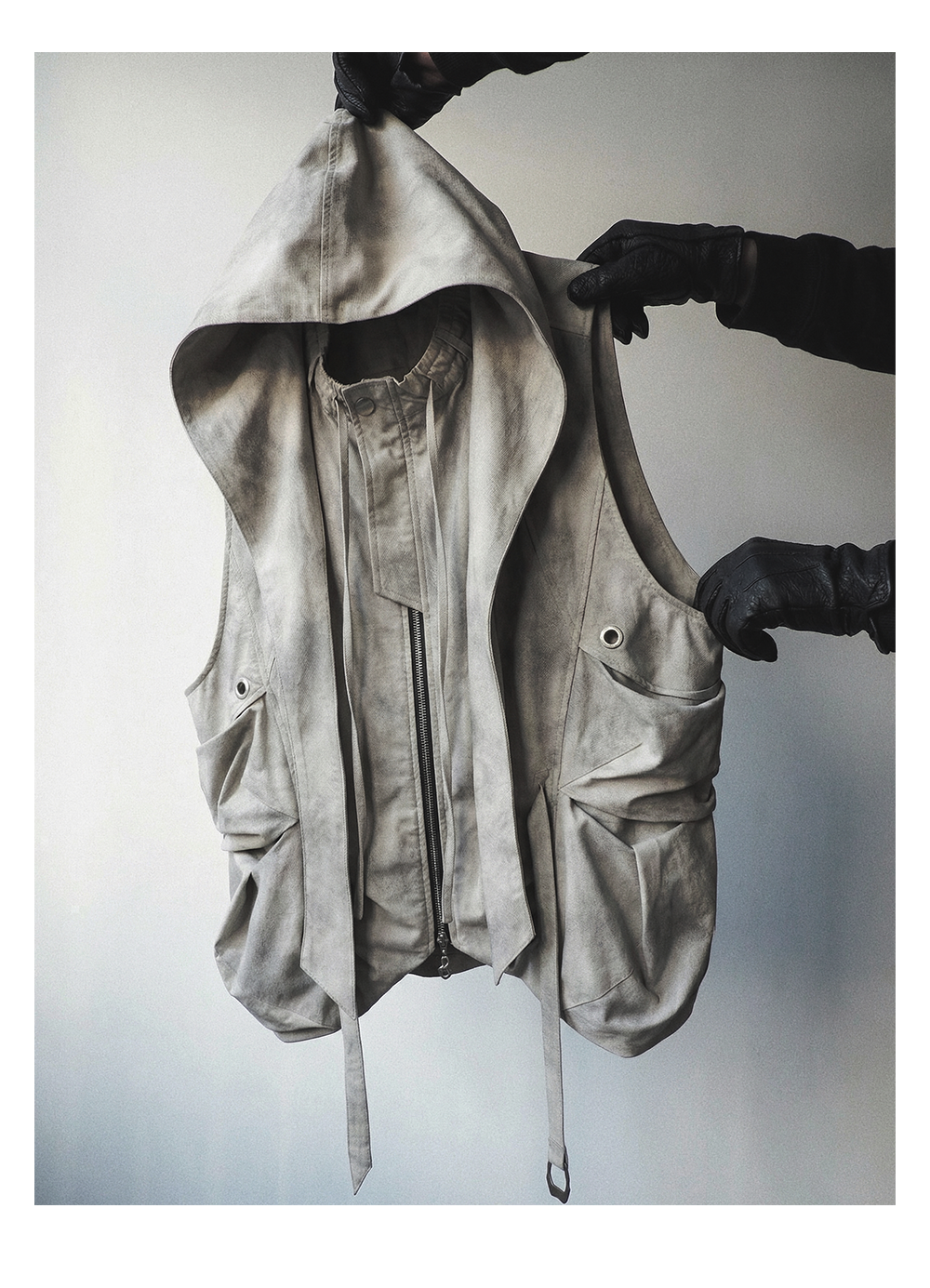 Draped Utility Hooded Zip Vest