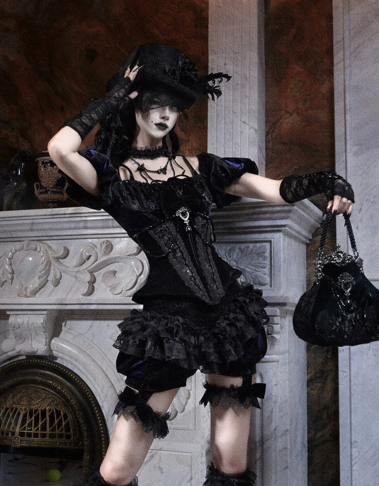 Gothic Ruffled Lace Bloomers with Garters