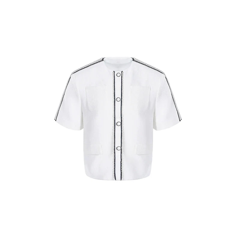 Pearl-Trimmed Short Sleeve Jacket