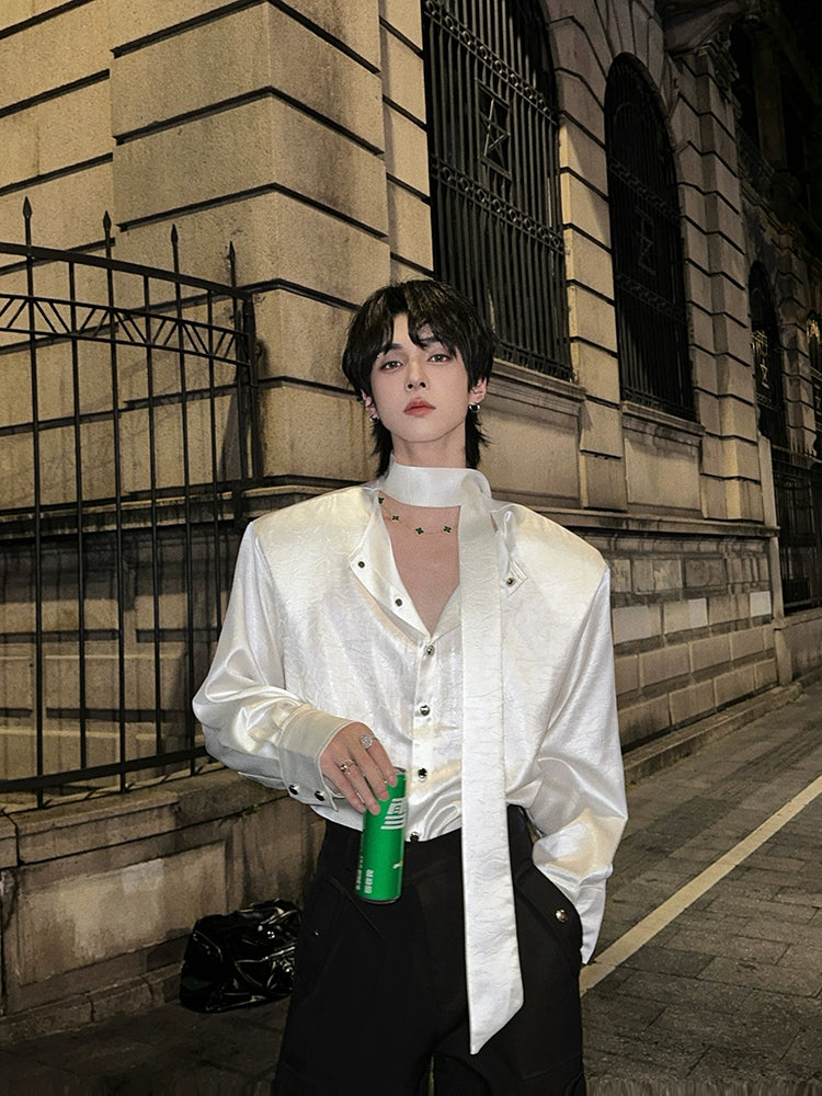 Glossy Tie Neck Shirt