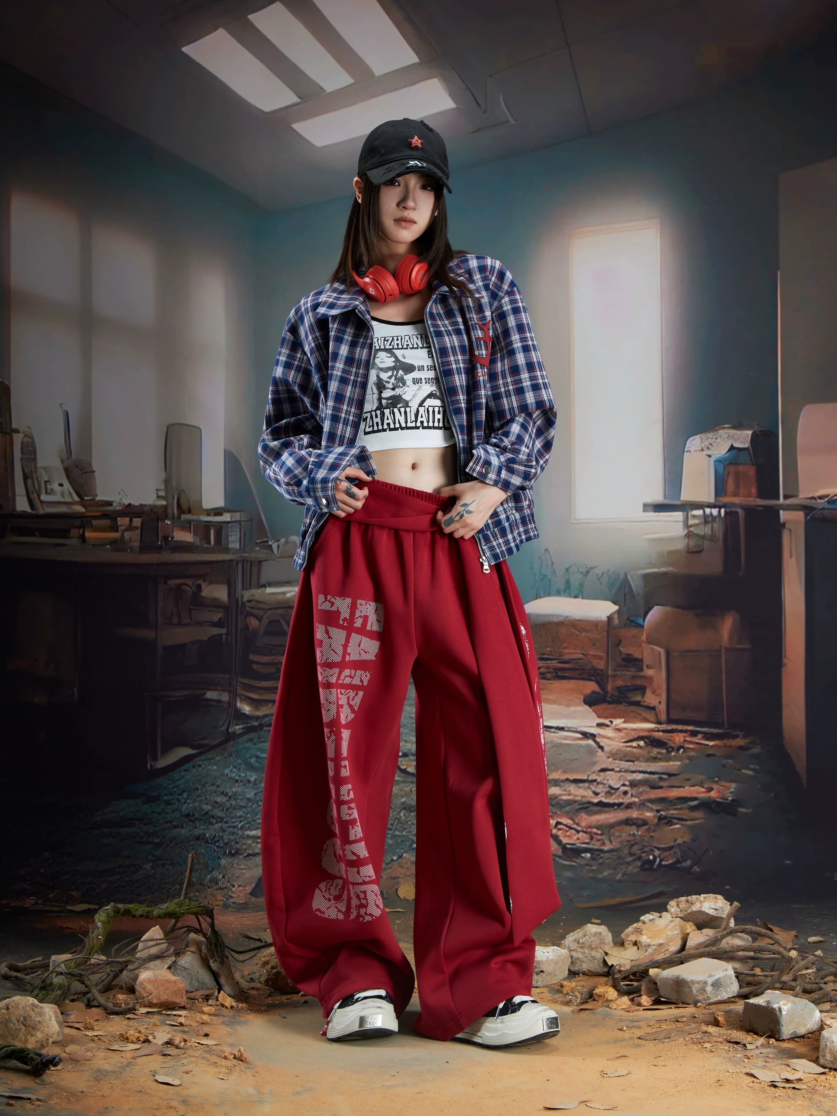 Inferno Sash Wide-Leg Fleece Pants