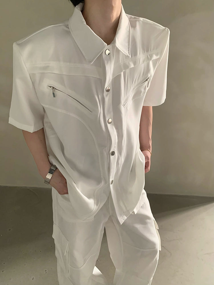 Black Short Sleeve Gem Collar Shirt