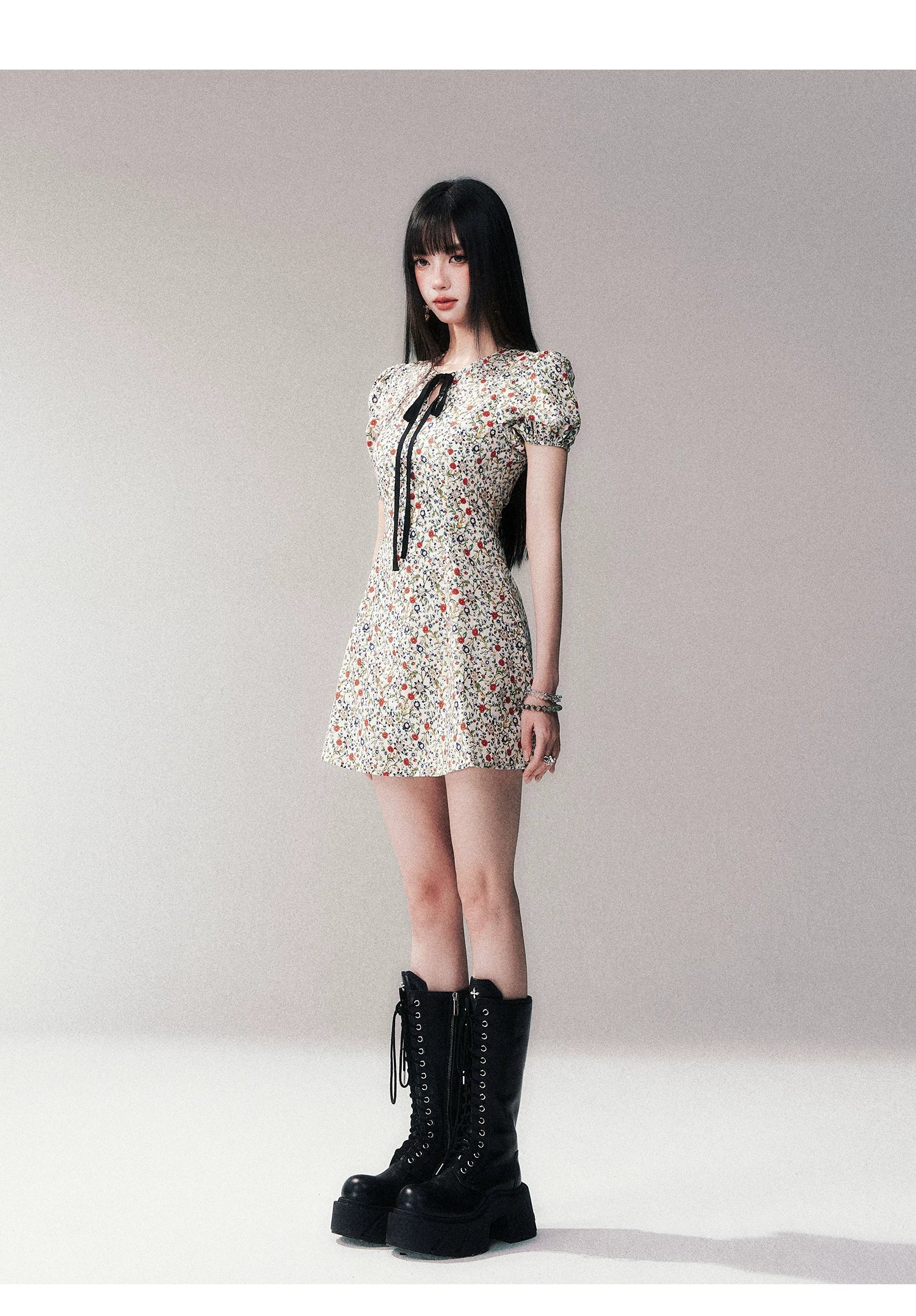 Garden Muse Bow‑Tie Floral Mini Dress