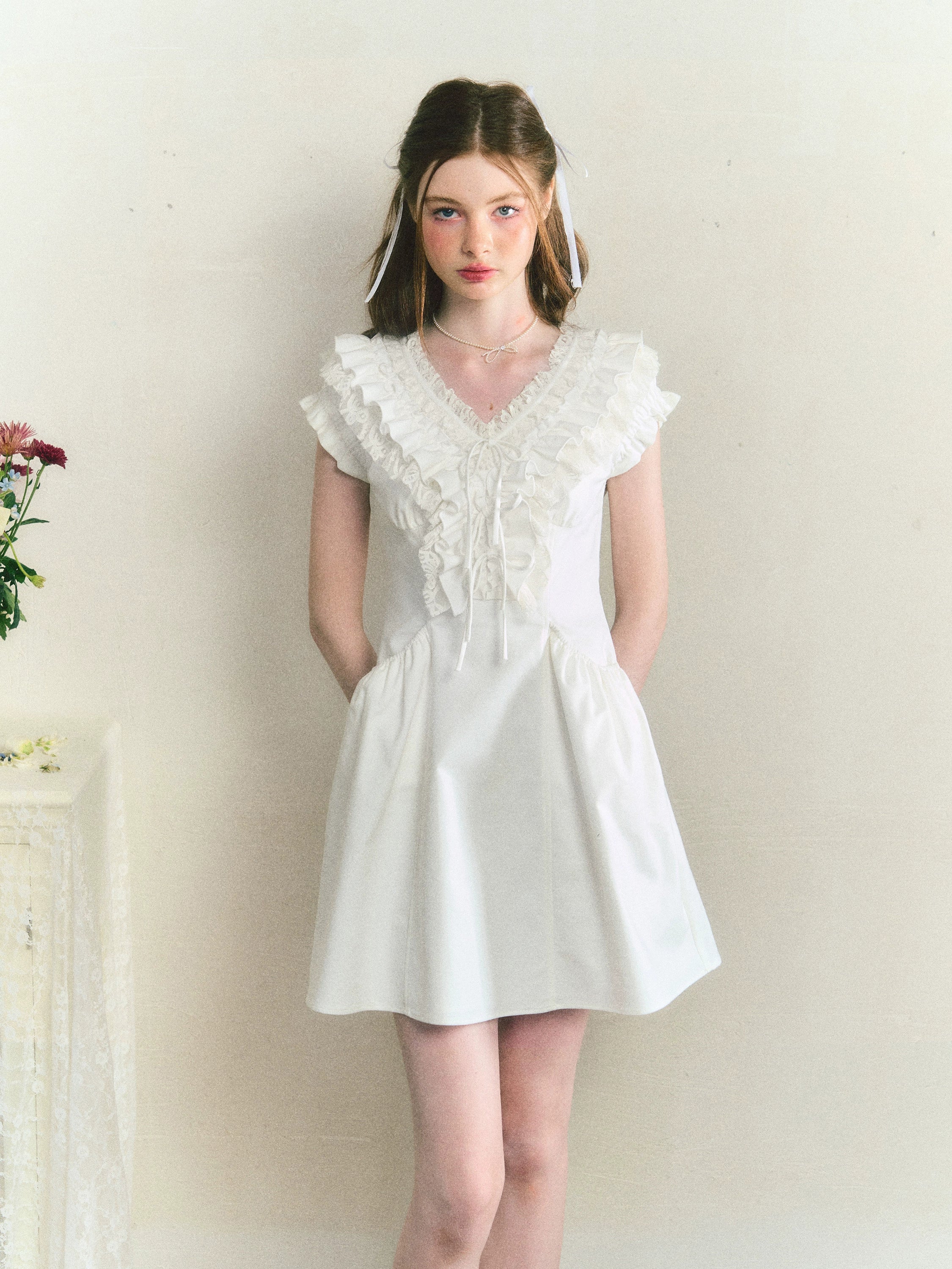 White Ruffle Victorian Cotton Summer Dress White / L
