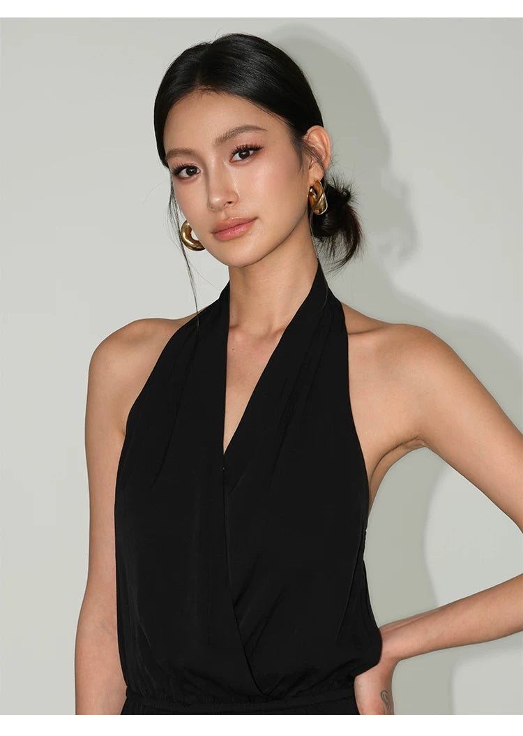 Draped Halter Wide Leg Jumpsuit