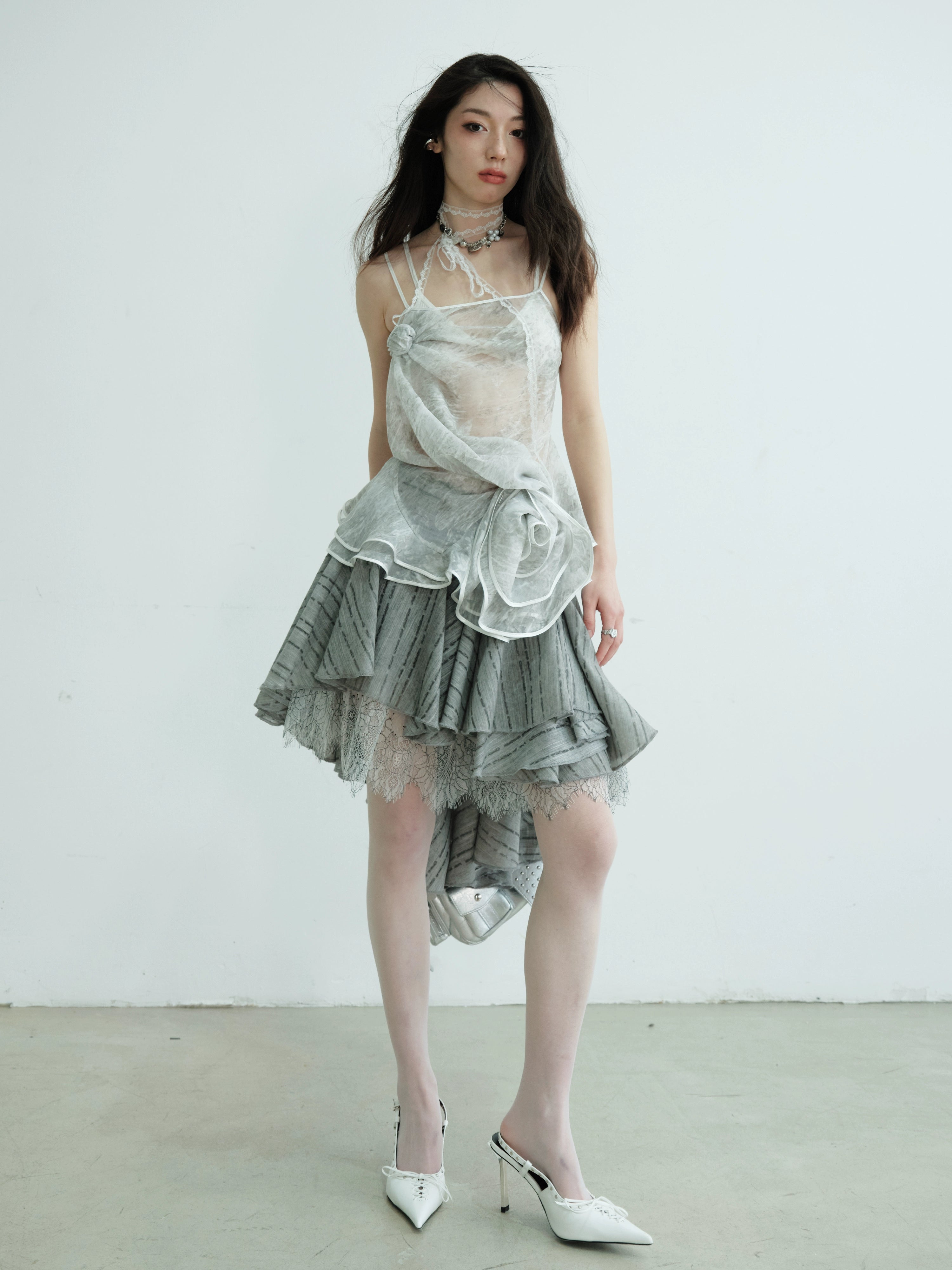Silver Metallic Ruched Slip Tank Top