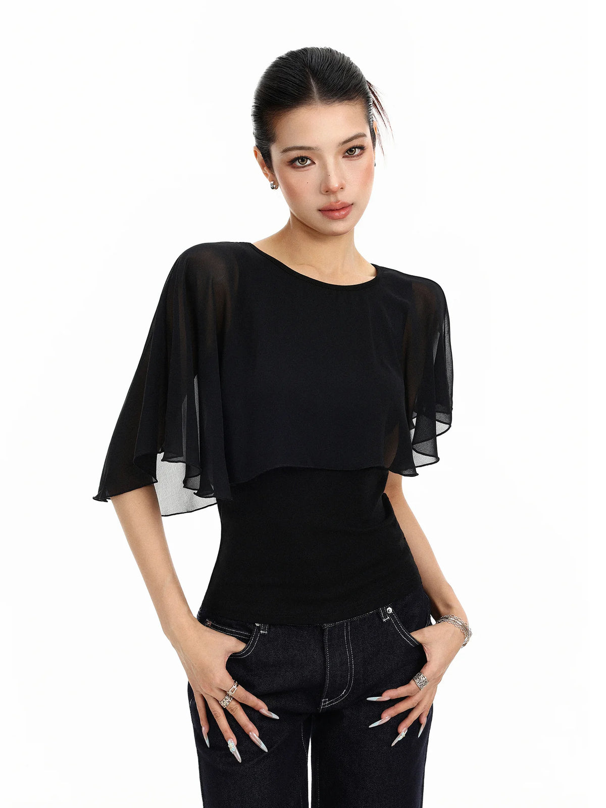 Celeste Sheer Cape Overlay Top