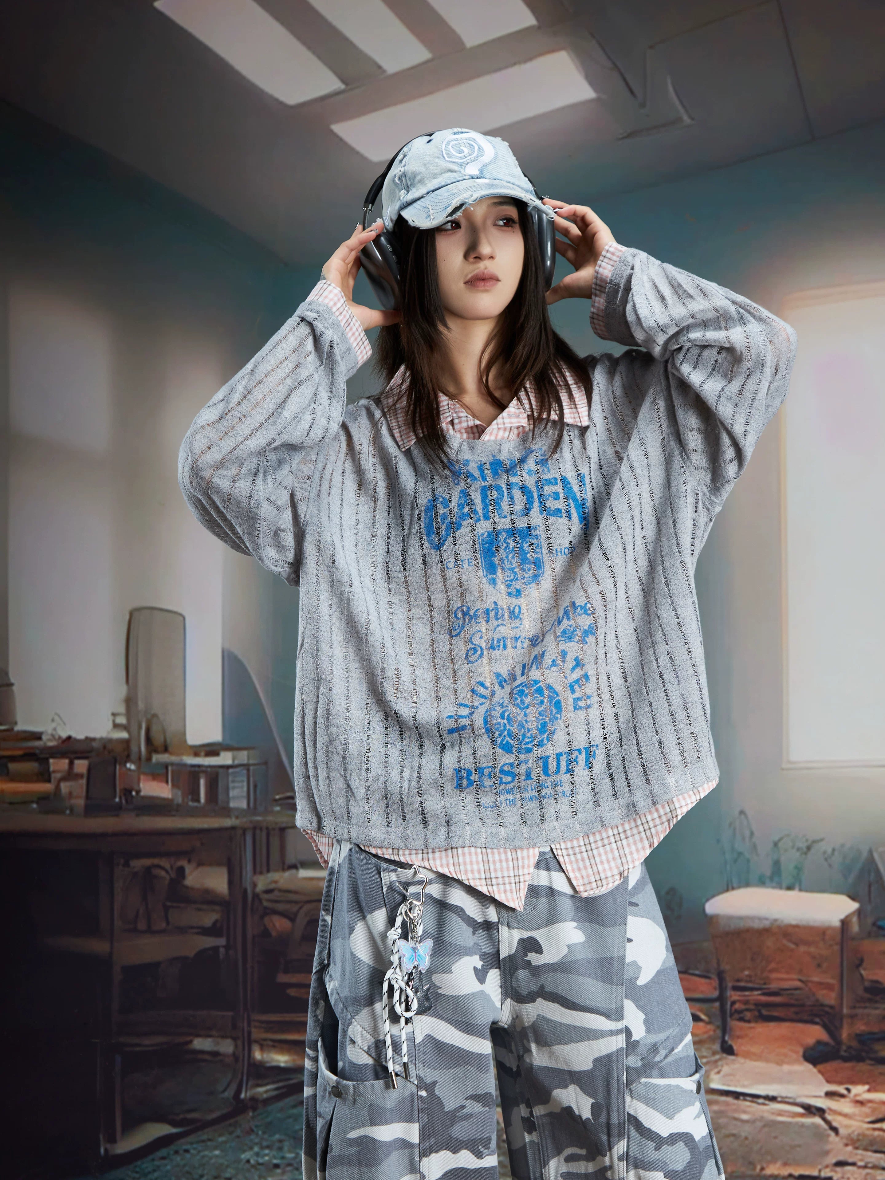 Summer Garden Sheer Layered Shirt Sweater