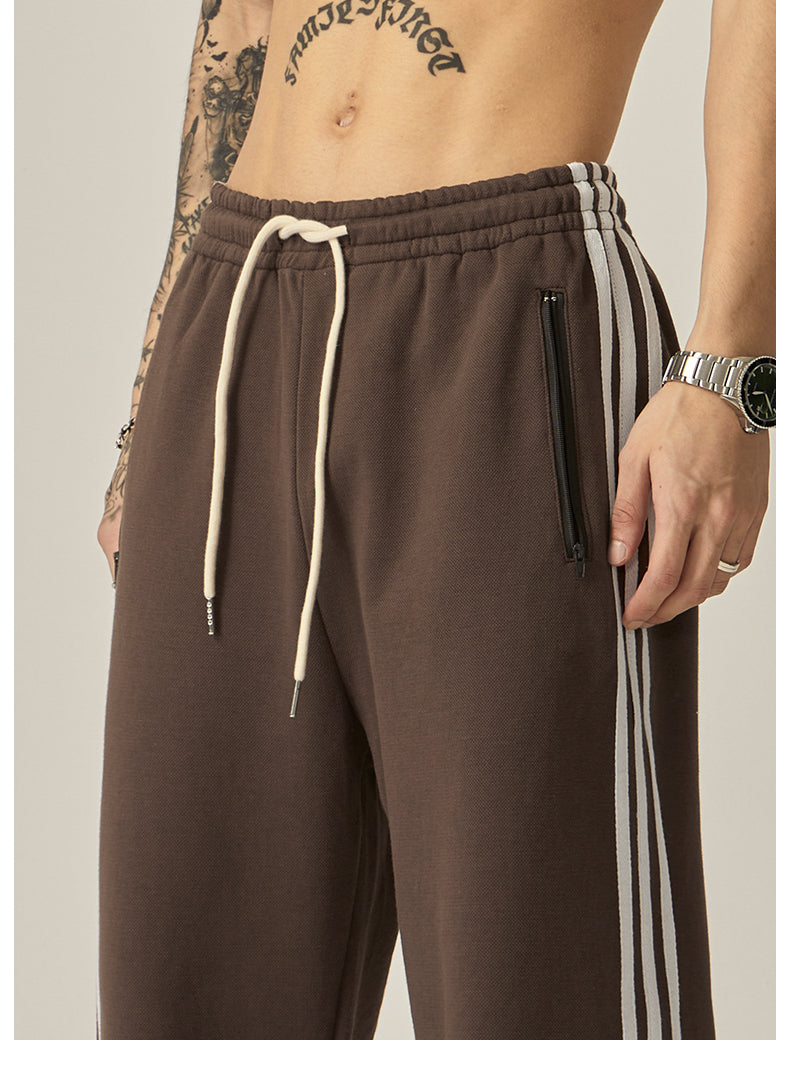 Brown Striped Wide Track Pants