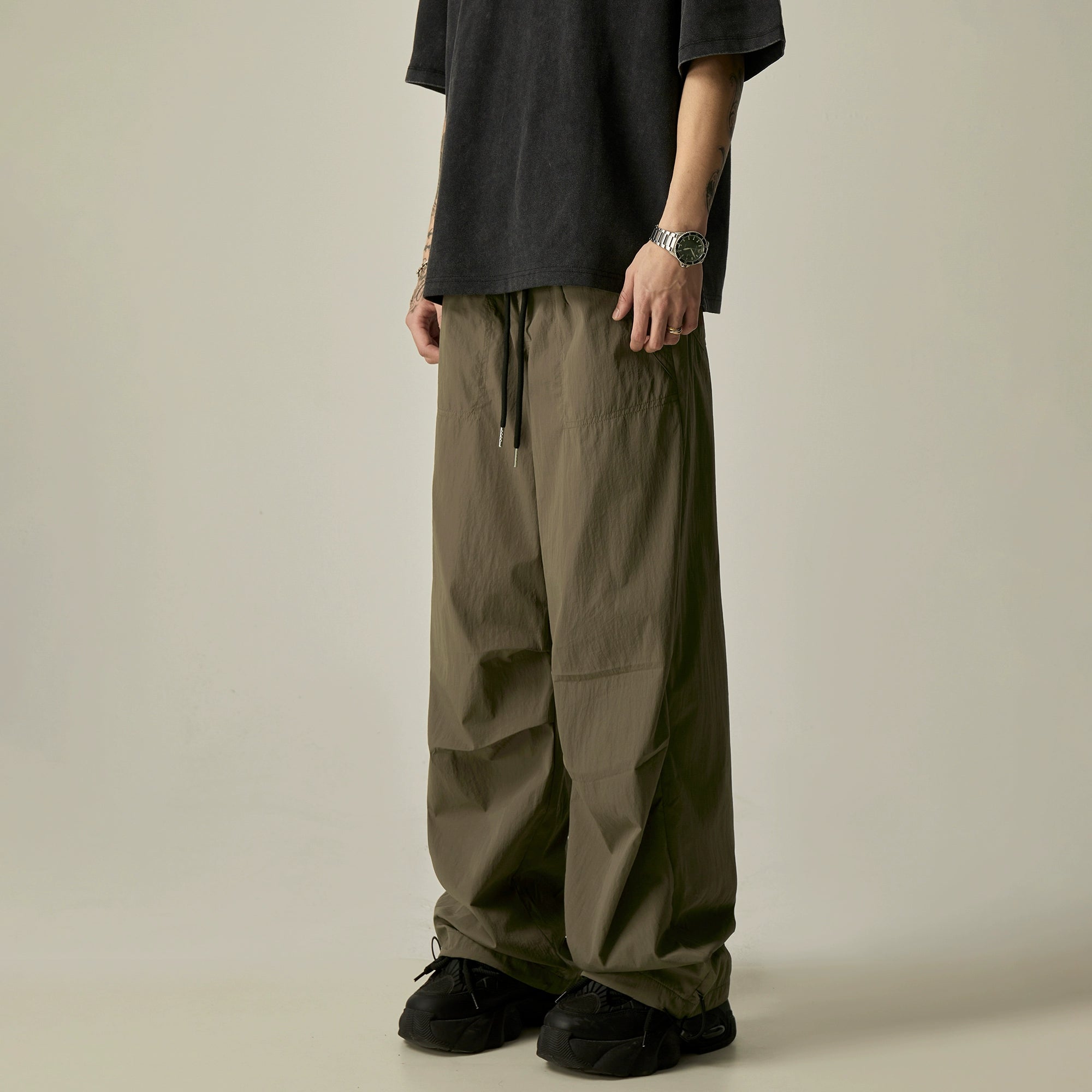 Beige Relaxed Drawstring Track Pants