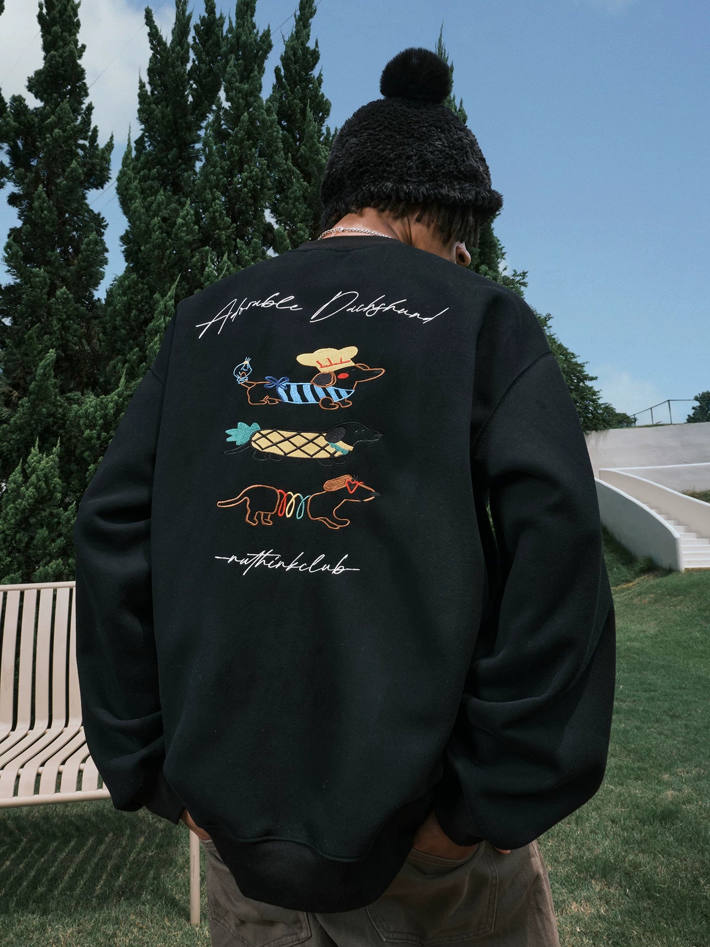 Embroidered Dachshund Graphic Oversized Sweatshirt