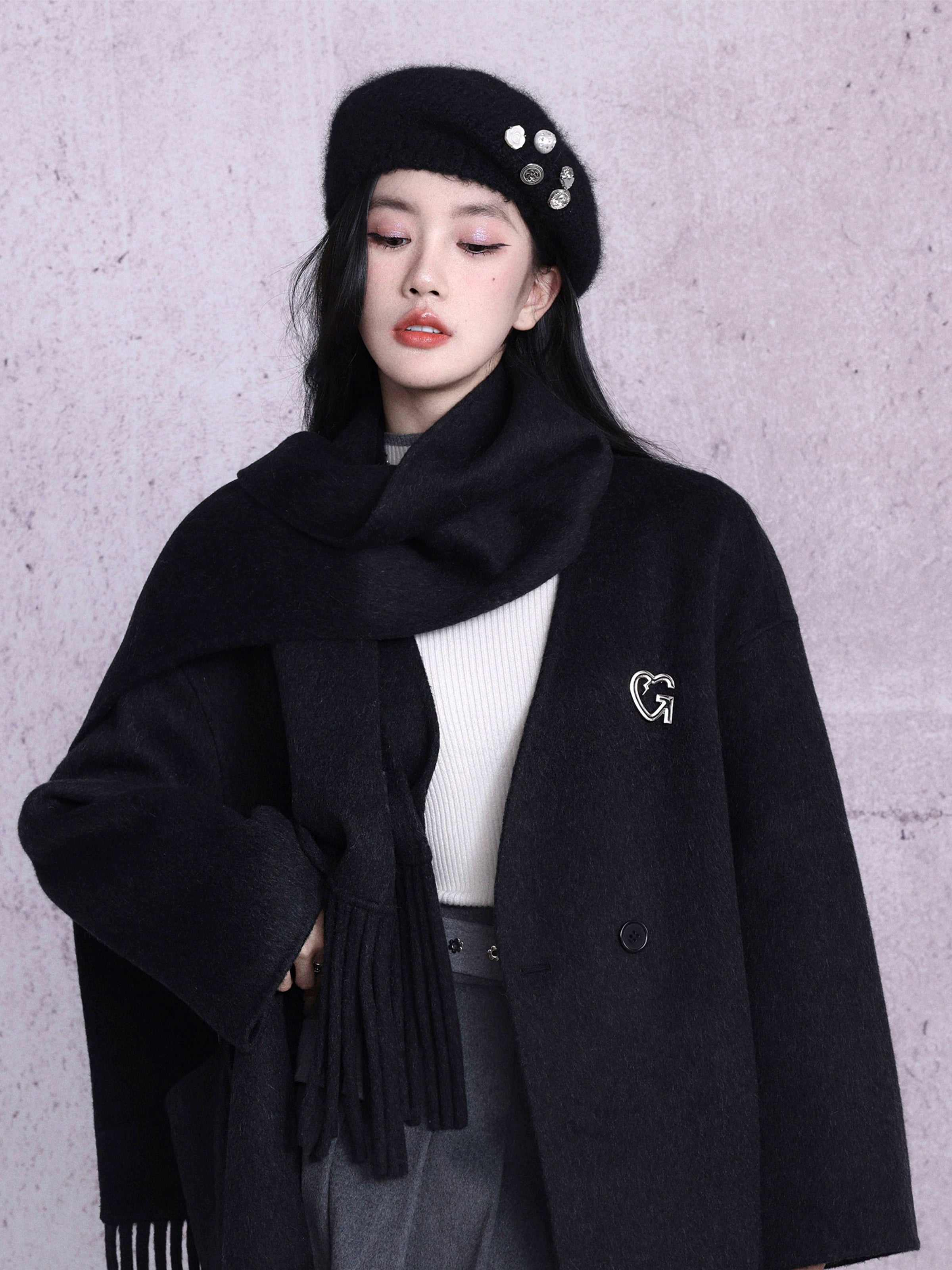 Mohair Button Beret Hat