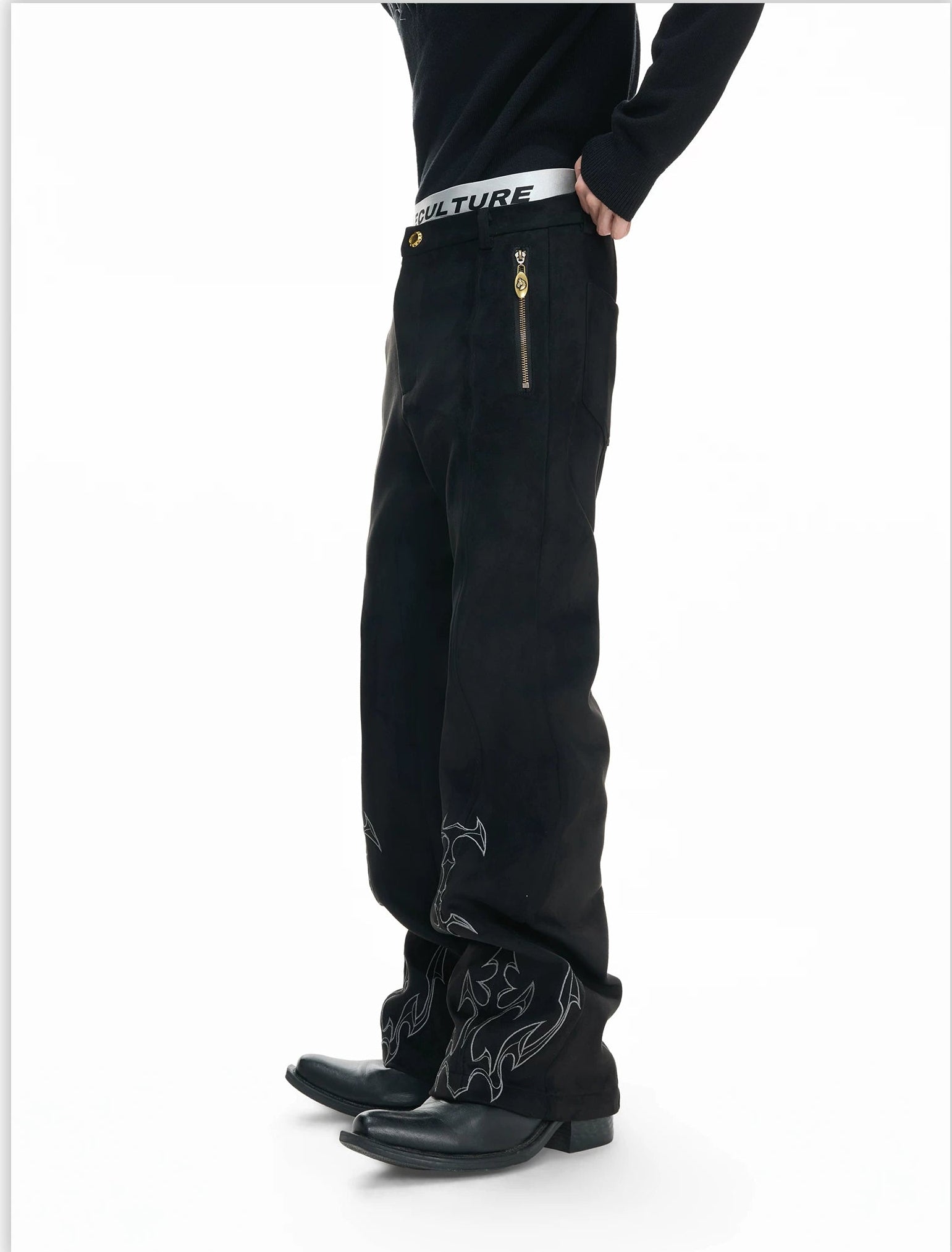 Auric Brand Flare Embroidered Trousers