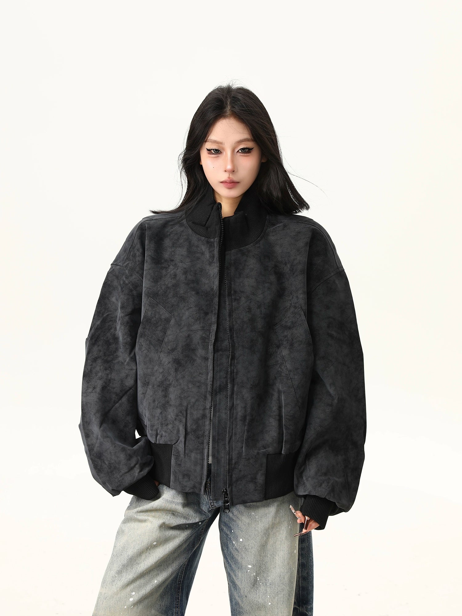 Obsidian Haze Suede Bomber Jacket