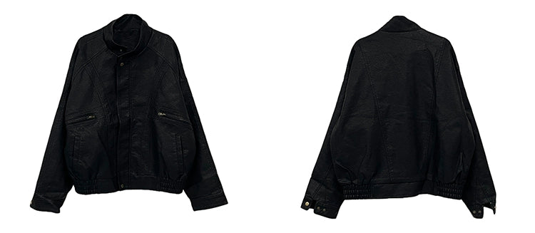 Stand Collar Vintage Faux Leather Jacket