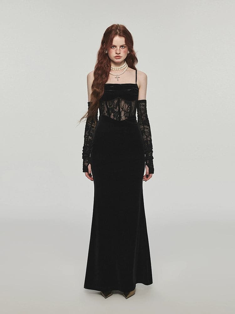 1Jinn Velvet Dress With Fishbone Straps - chiclara