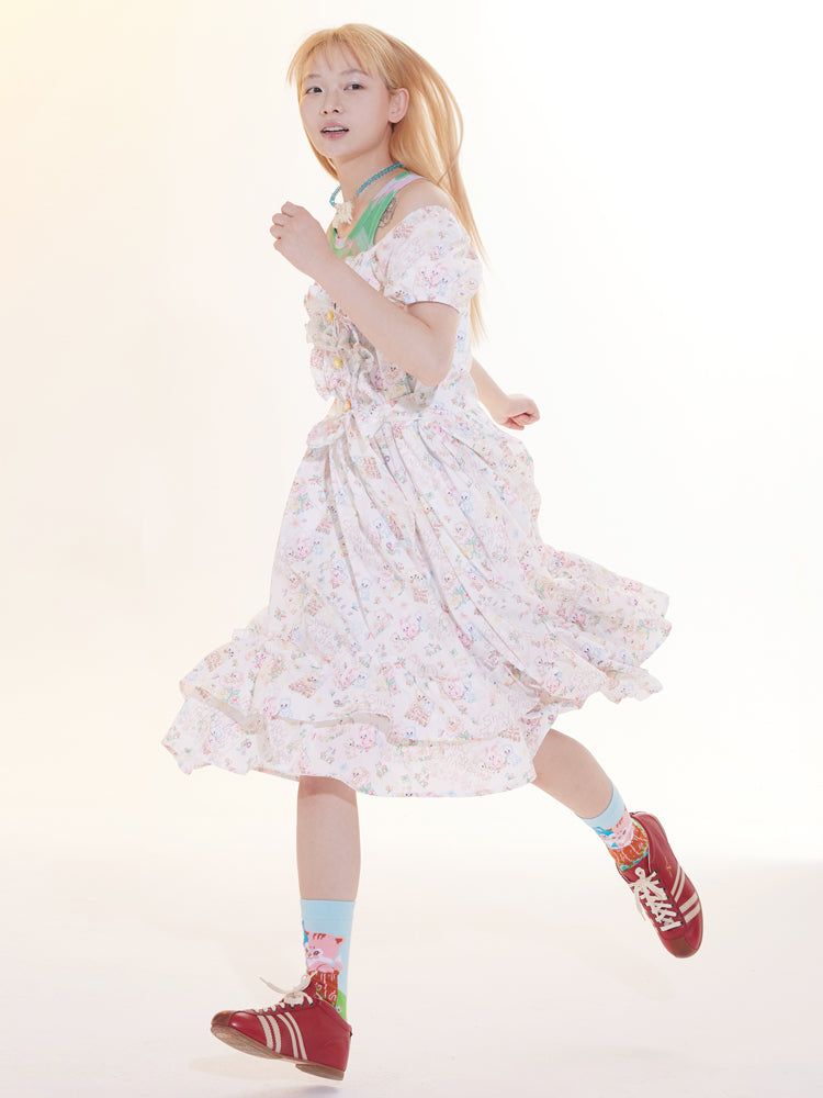 Sweet Floral Puff Sleeve Lolita Dress
