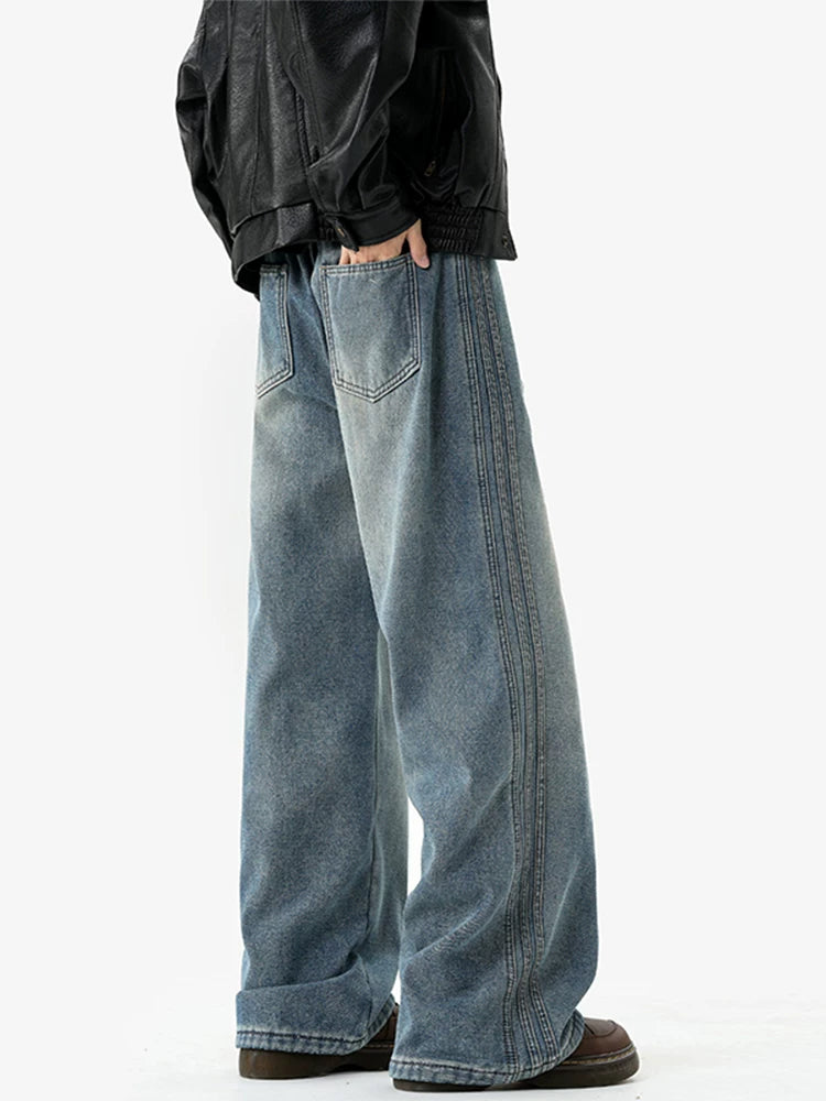 Harbor Fade Triple-Stitch Wide-Leg Jeans