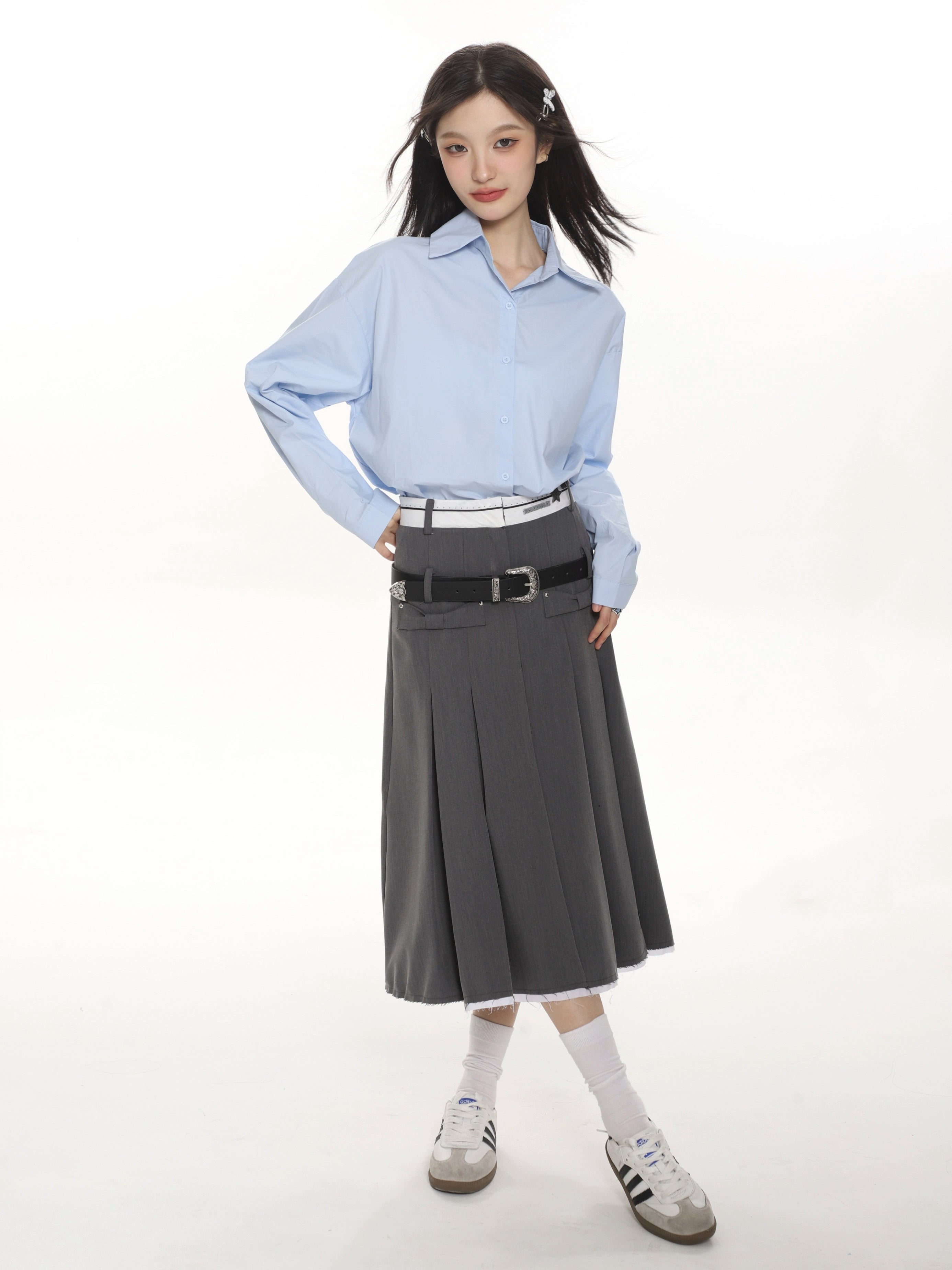 Weißes Button-Down-Hemd im Lagenlook Petite