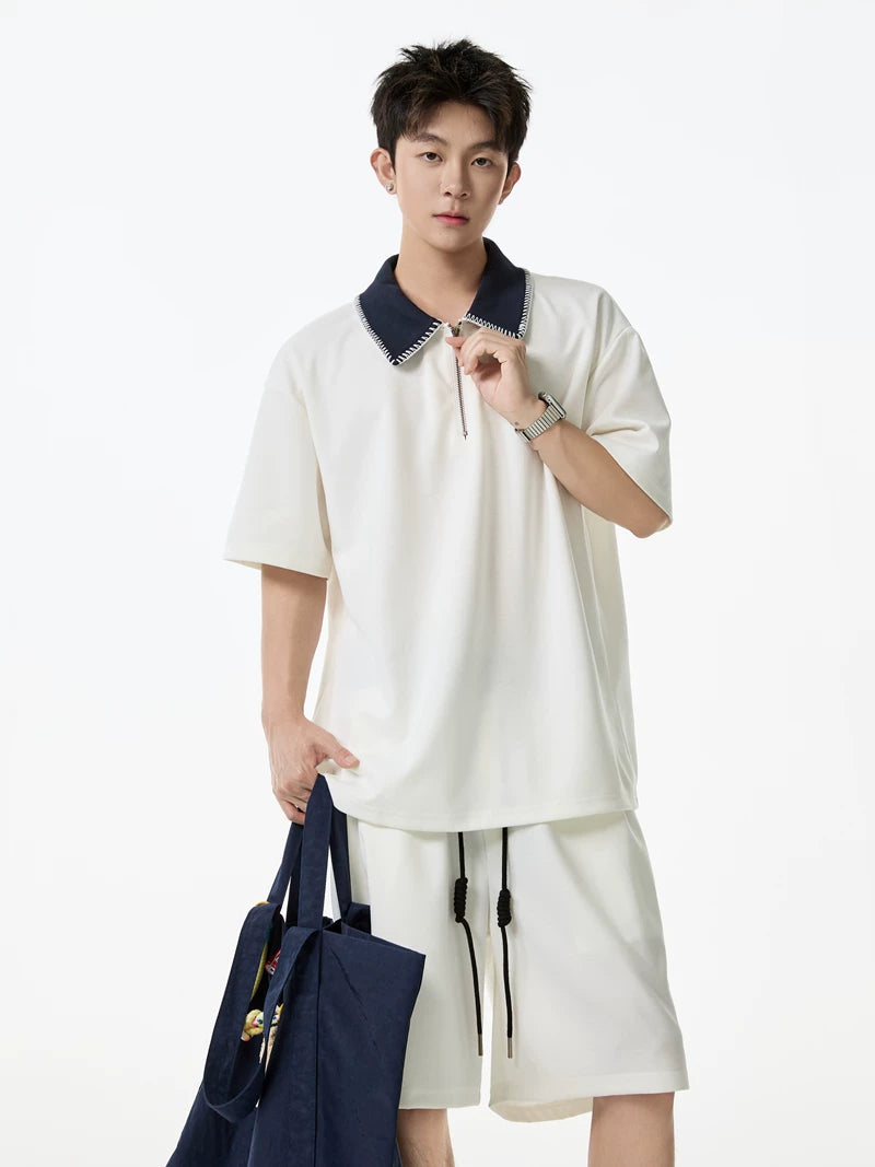 Contrast Collar Quarter-Zip Sweatshirt