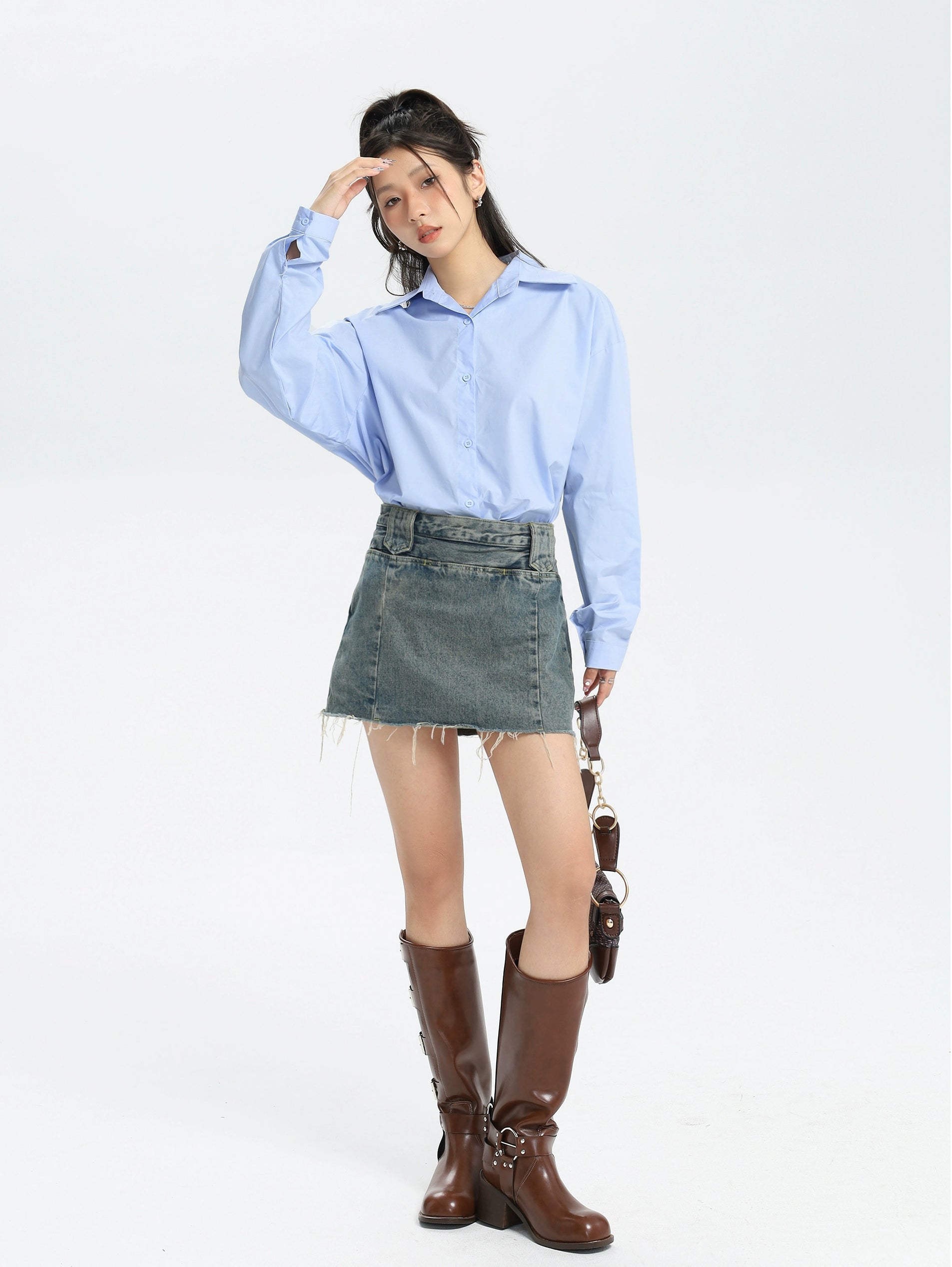 Weißes Button-Down-Hemd im Lagenlook Petite