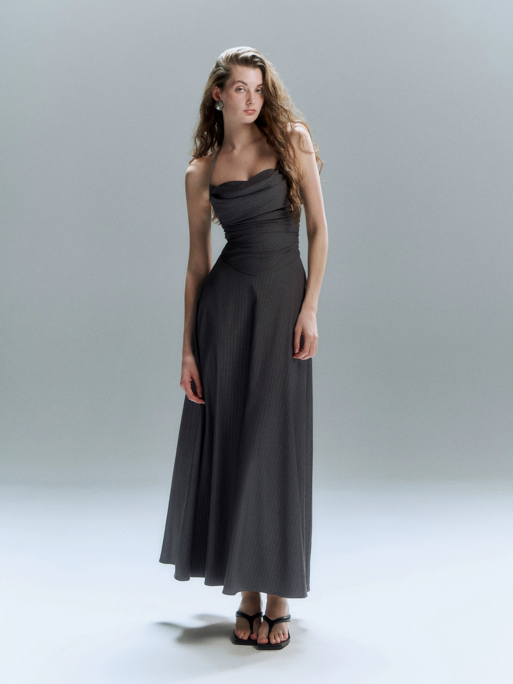 Halter Dance Dress Gray Stripe - Long / S Halter Dance Dress Gray Stripe - Long / S