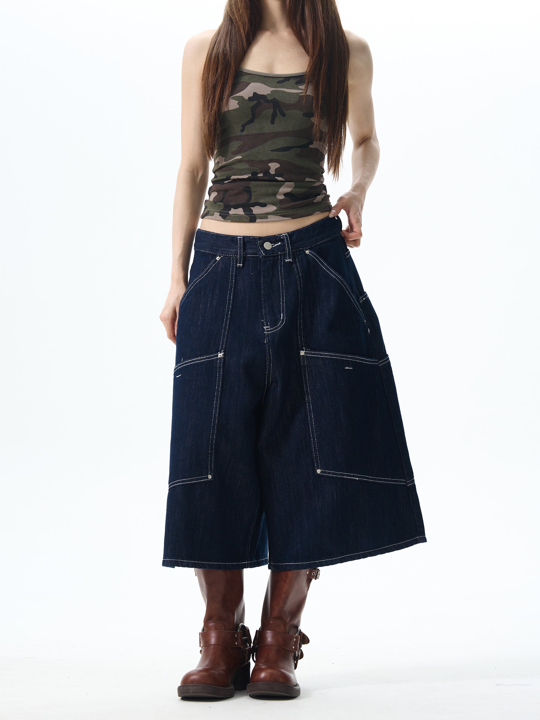 Contrast Stitch Denim Culottes