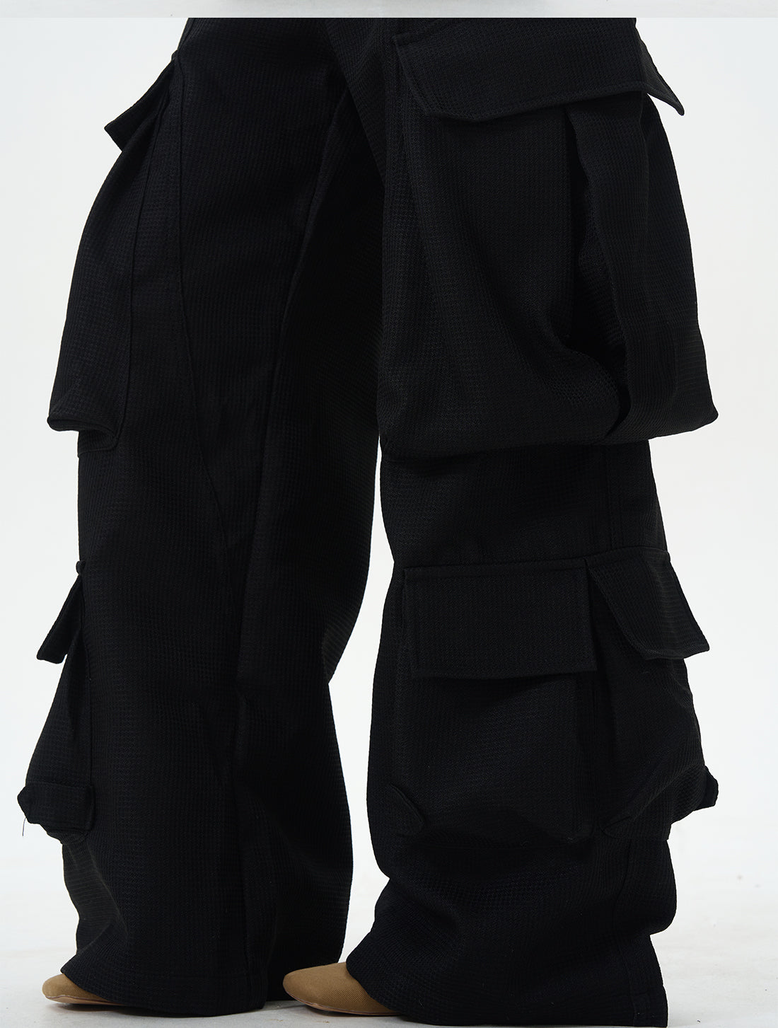 Black Wide Rave Cargo Pants