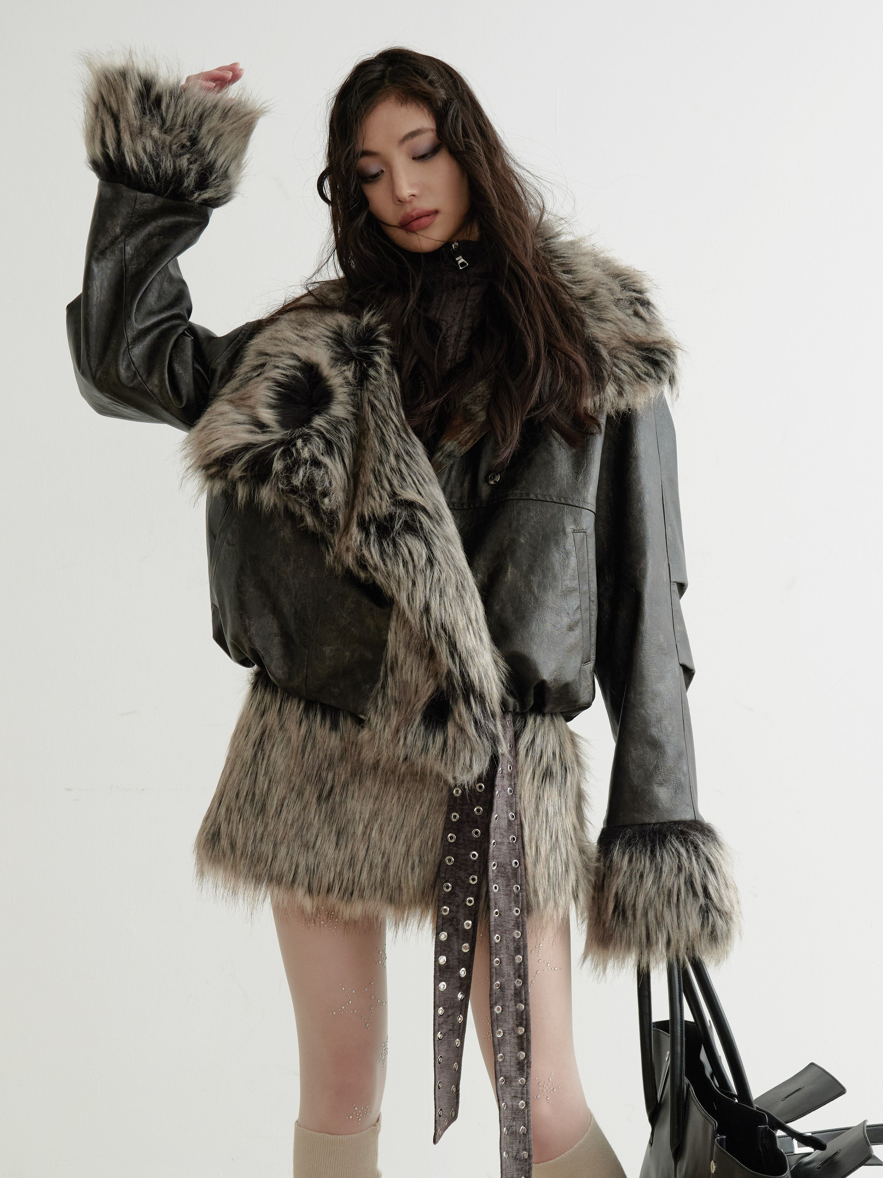 Faux Fur Belted Vest Dress