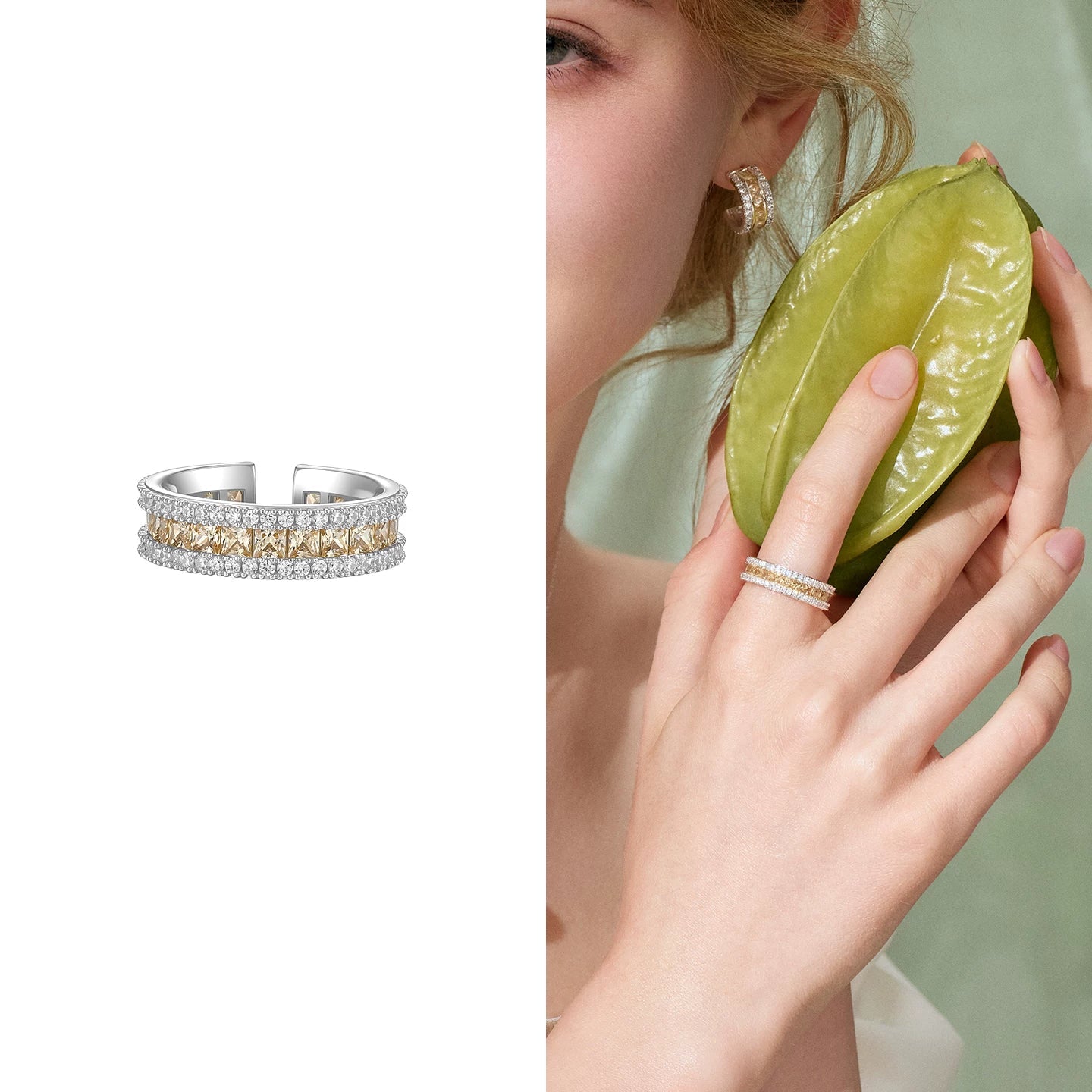 Rotating Crystal Band Ring - Yellow