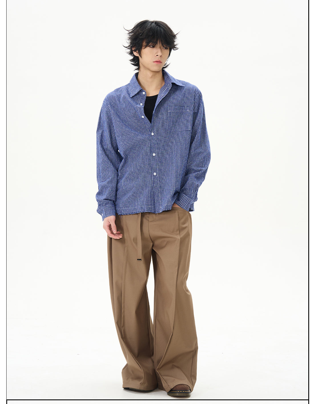 Blue Gingham Check Cotton Shirt