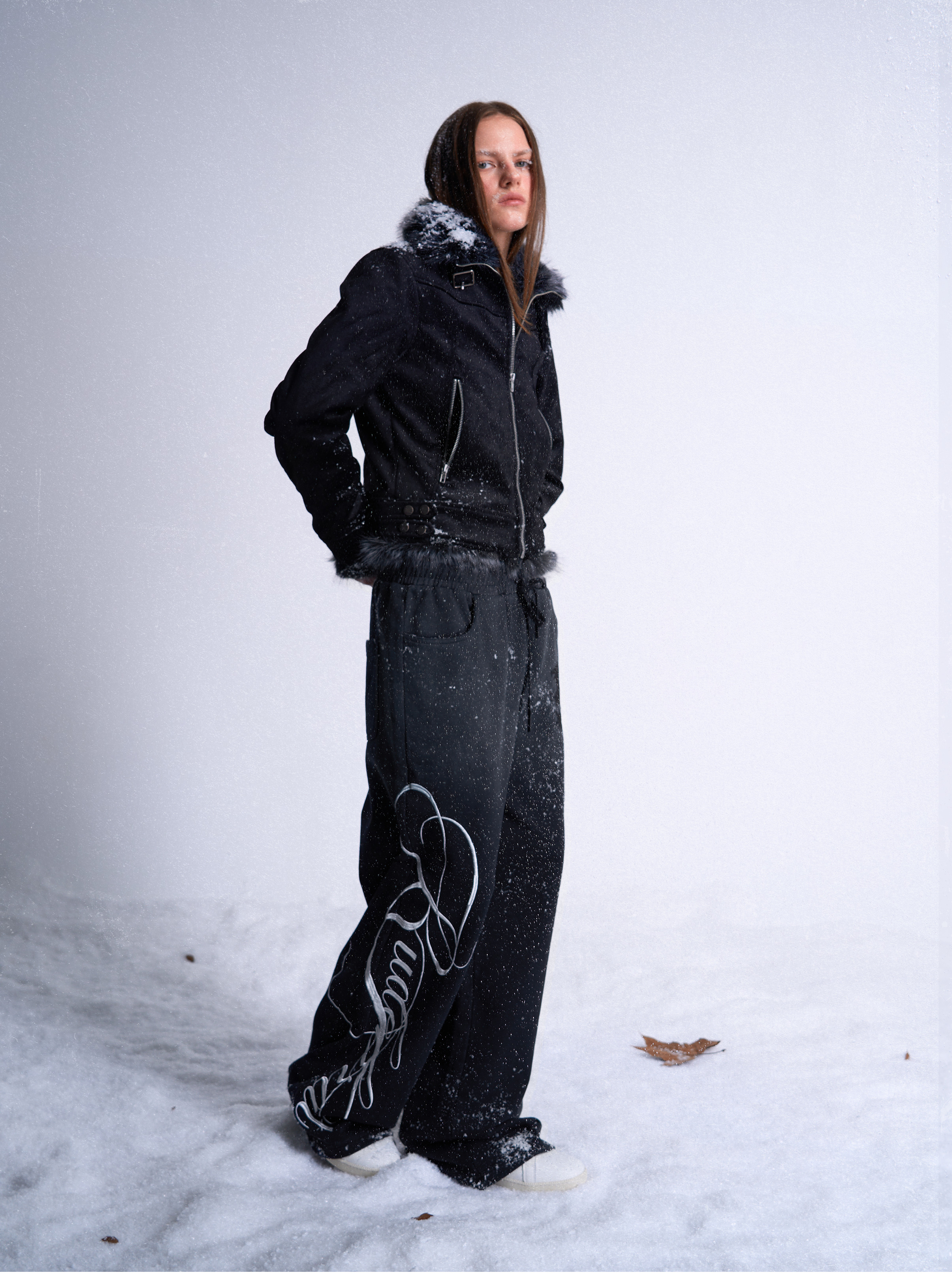 Short Fox Fur Collar Winter Moto Jacket