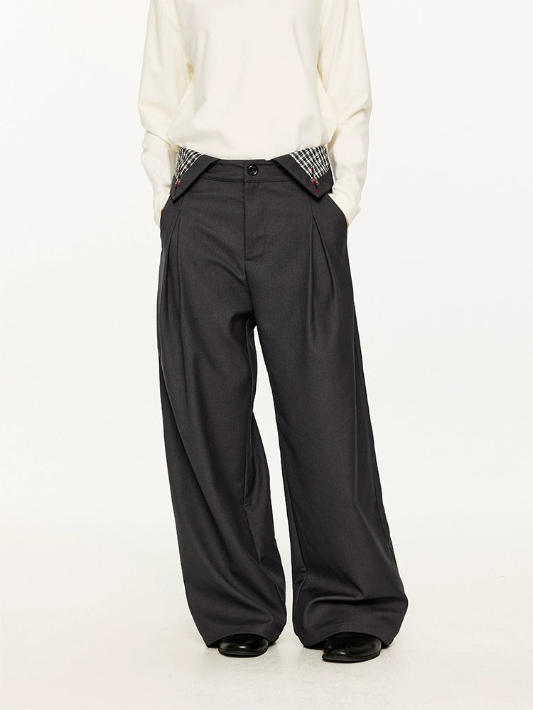 Plaid Waist Detail Wide-Leg Trousers