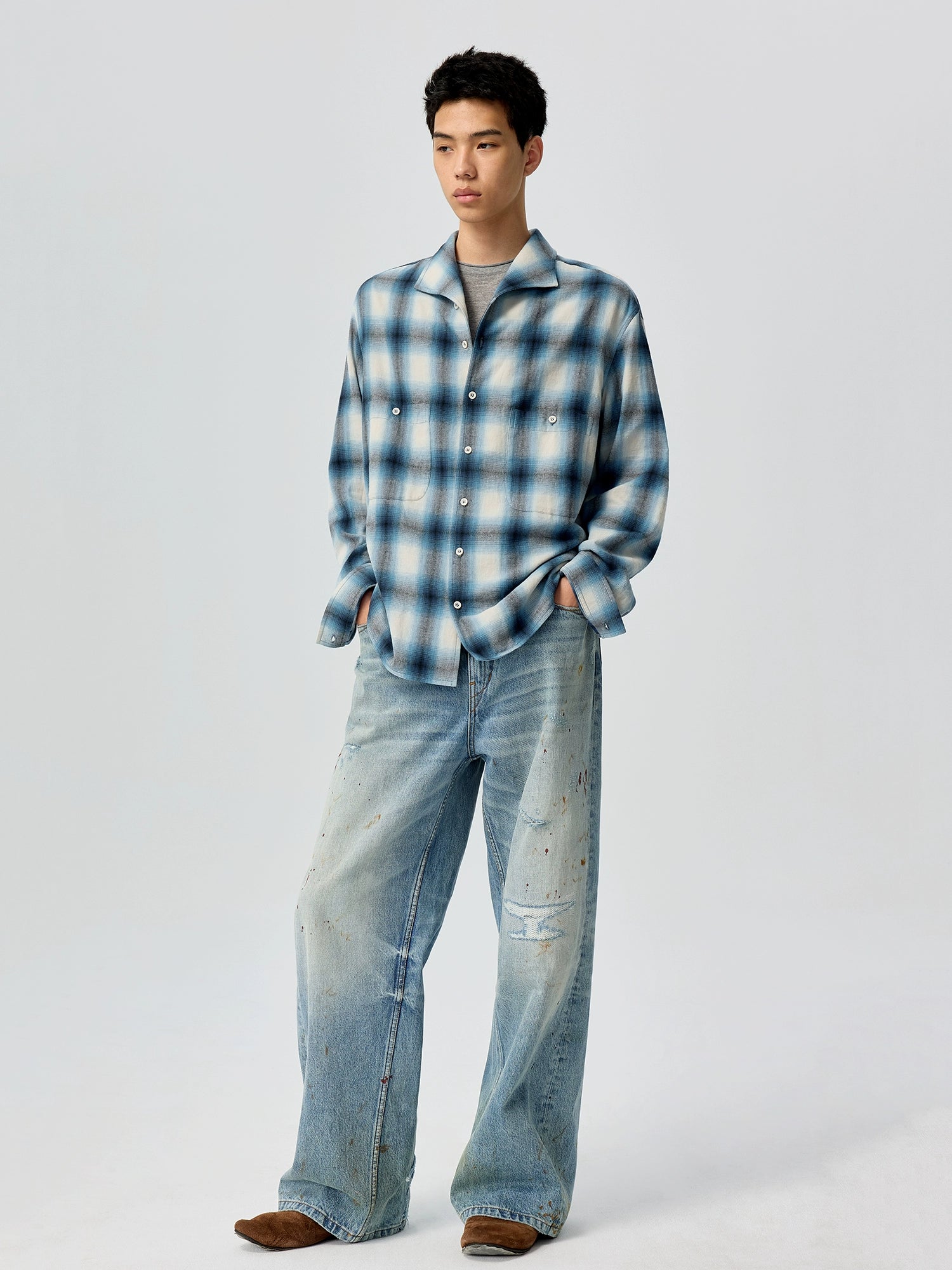 Frosted Sky Gradient Plaid Shirt