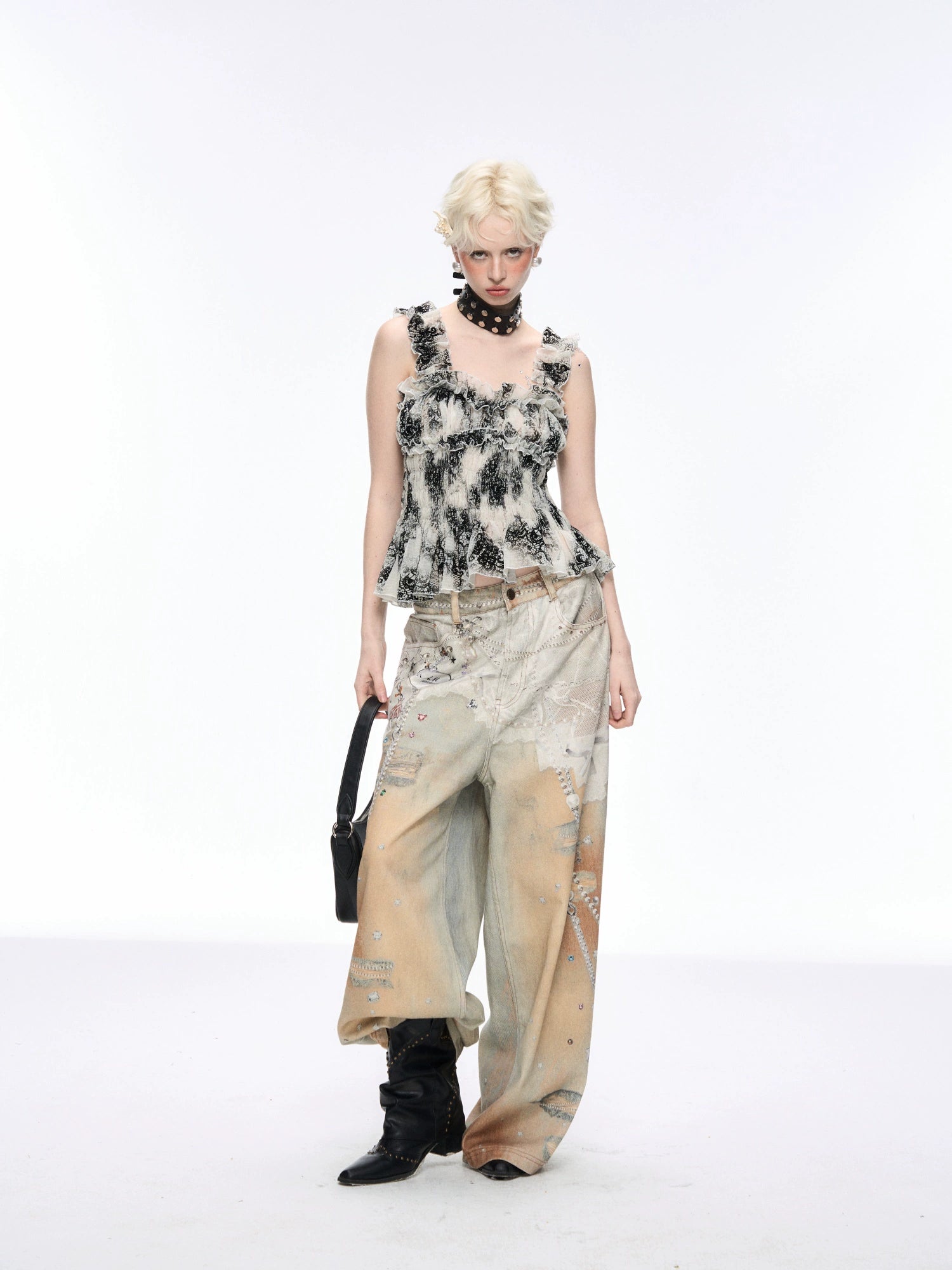 Artisan Distressed Painted Wide-Leg Jeans