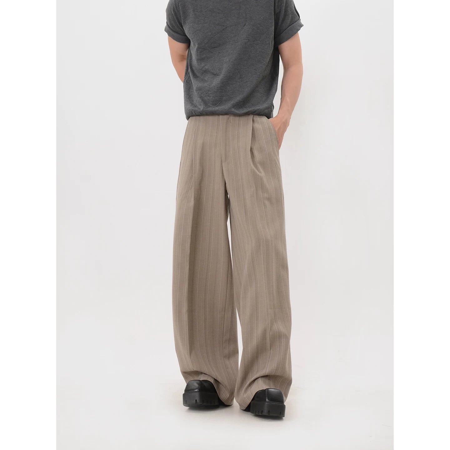Easy Drape Pinstripe Wide Trousers