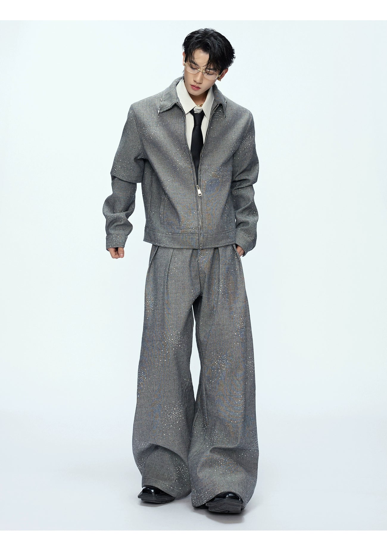 Glitter Zip-Up Jacket and Pants Setup