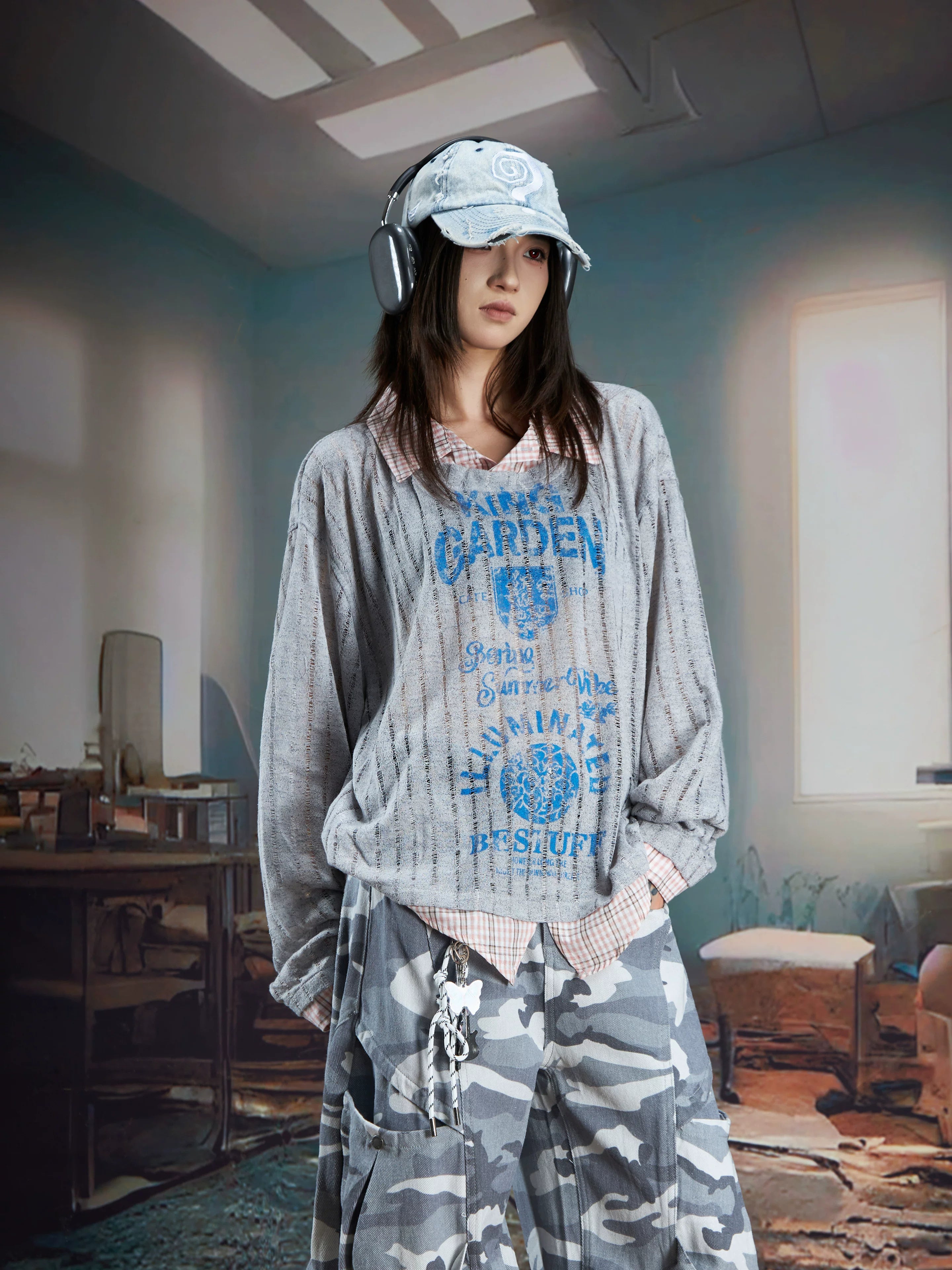 Summer Garden Sheer Layered Shirt Sweater