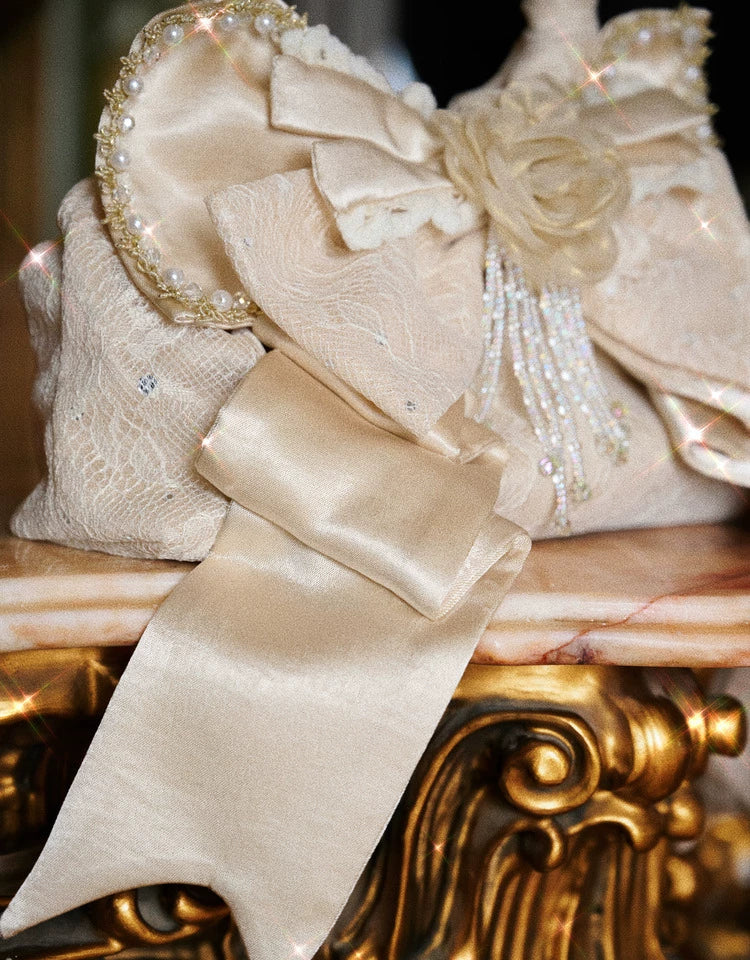 Pearl Handle Rosette Bow Mini Bag