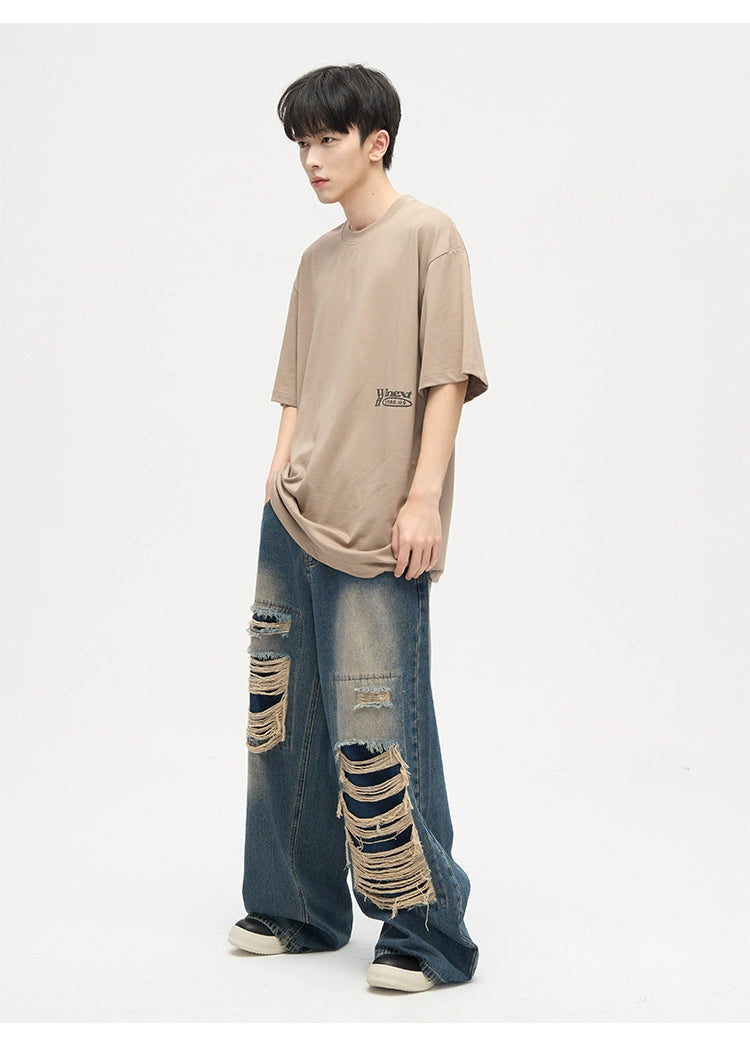 Dripped Panels Wide Leg Baggy Jeans
