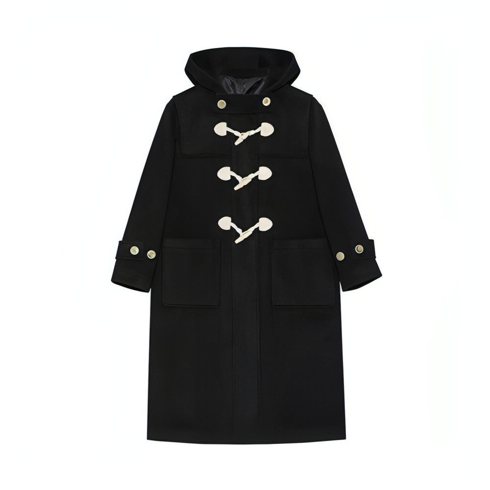 Winter Thicken College Style Hooded Mid-Length Melton Wool Coat - chiclara