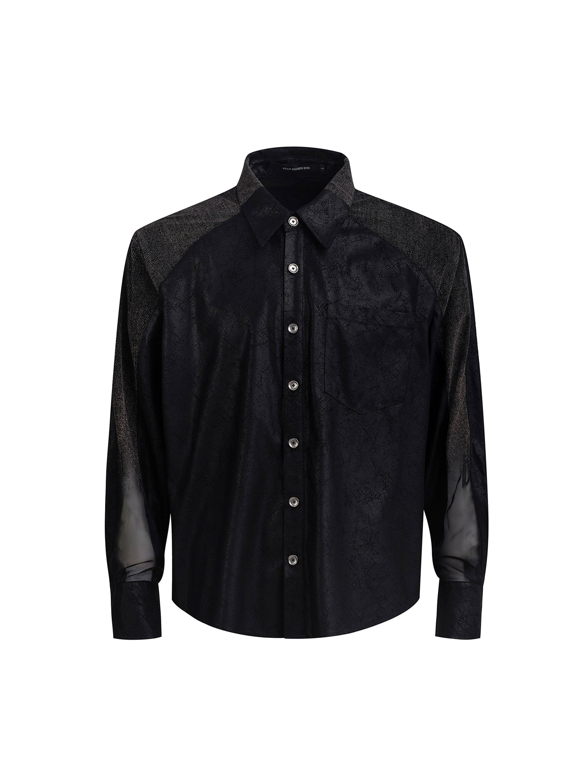 Sheer Panel Metallic Black Shirt