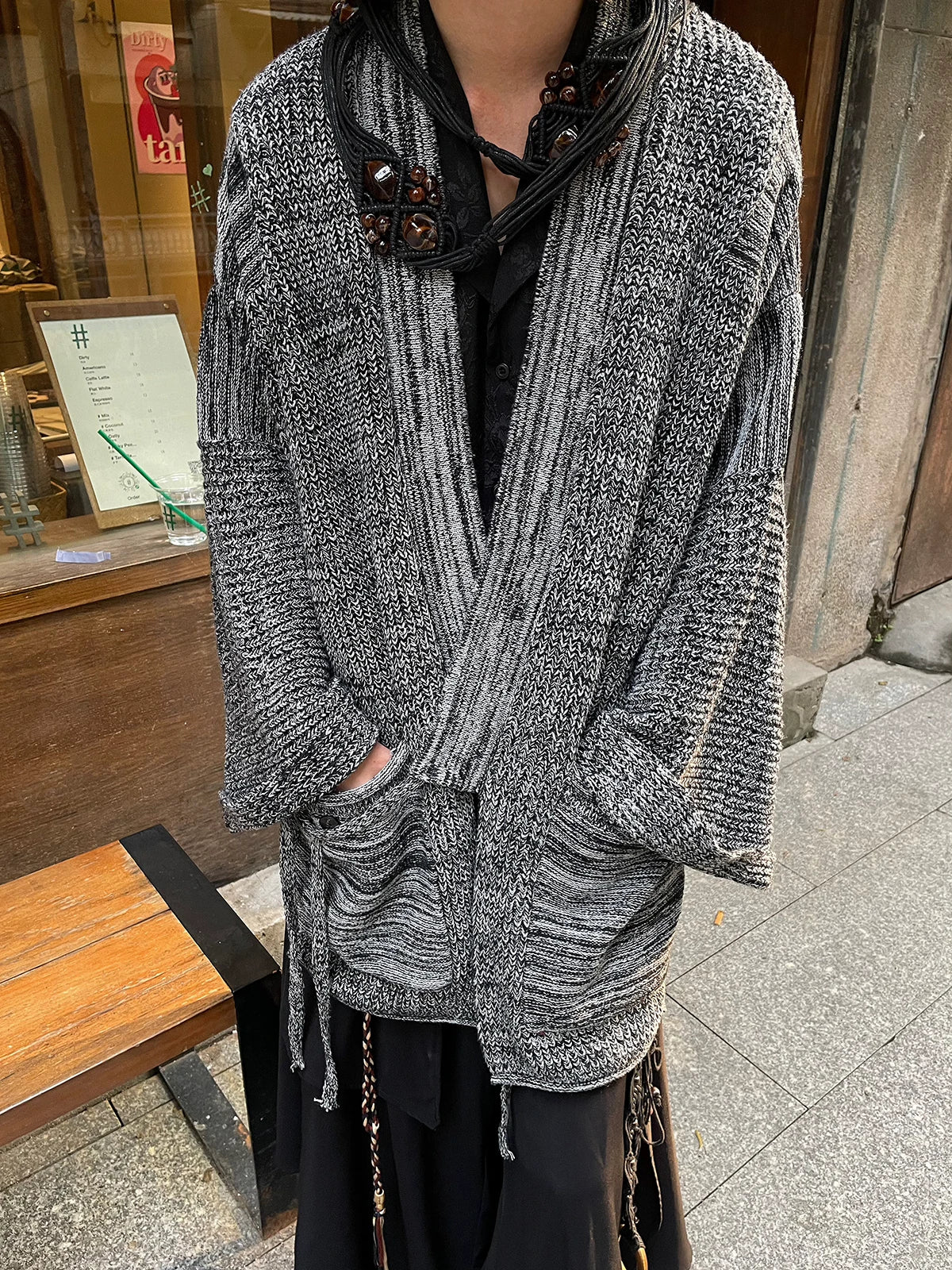 Ashen Weave Oversized Knit Cardigan