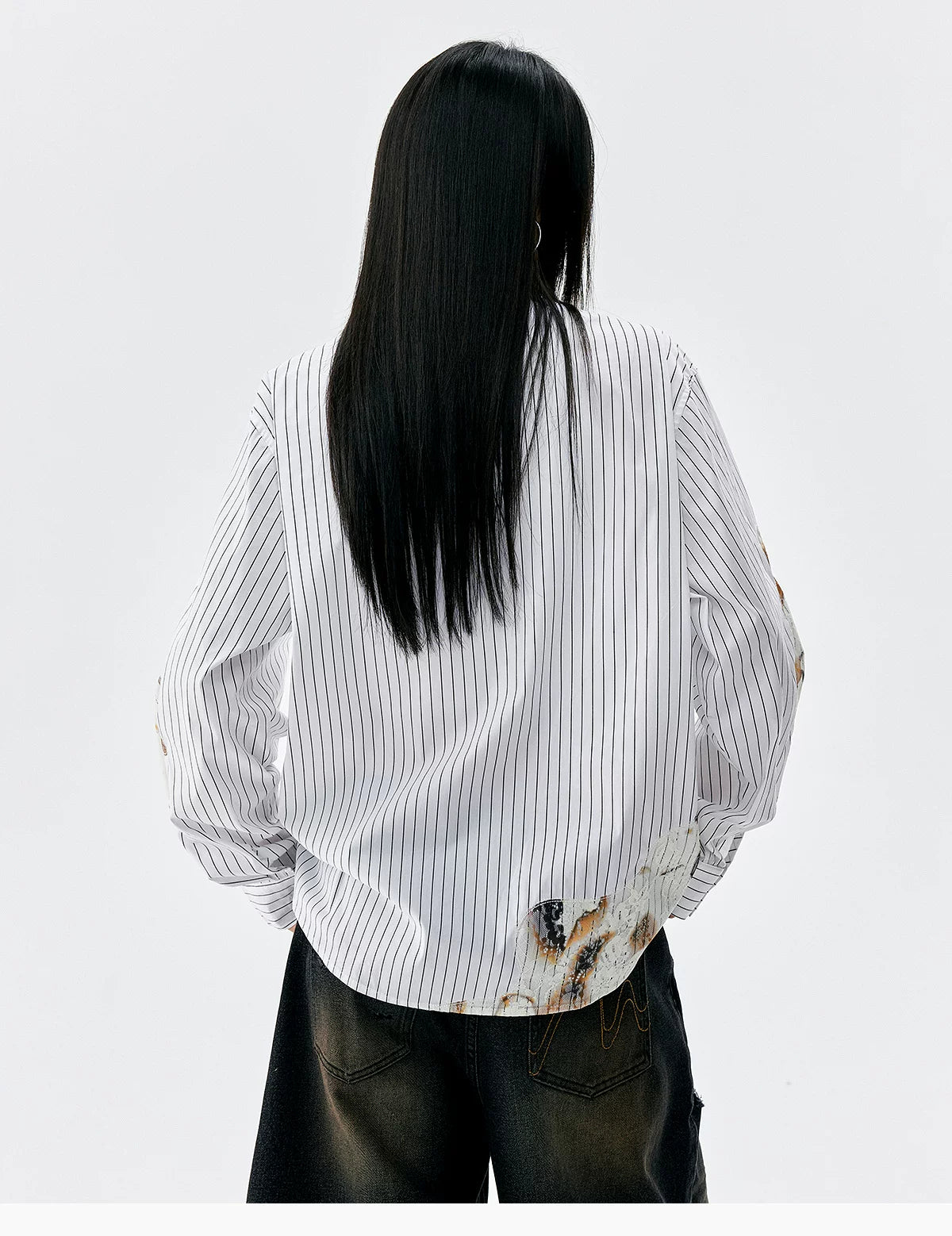 Lace Patchwork Pinstripe Shirt