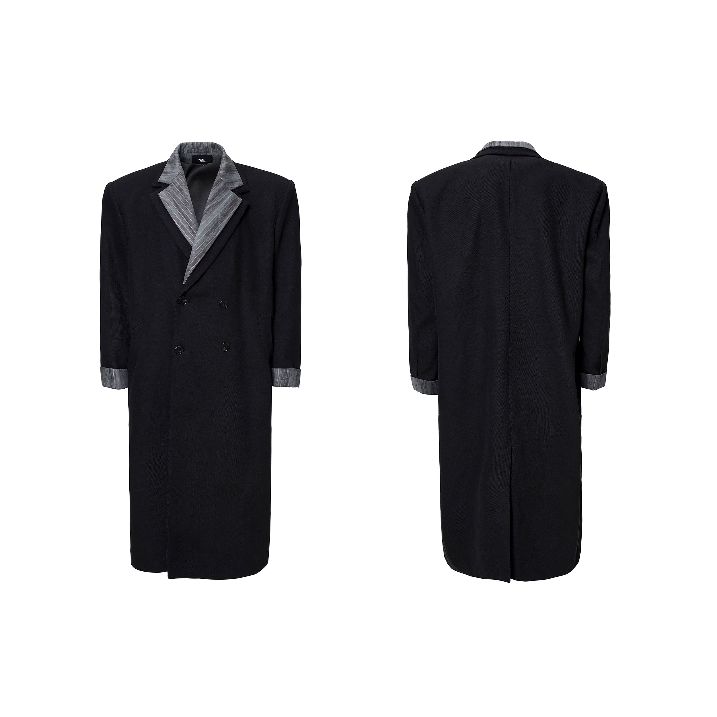 Black Double Breasted Long Overcoat