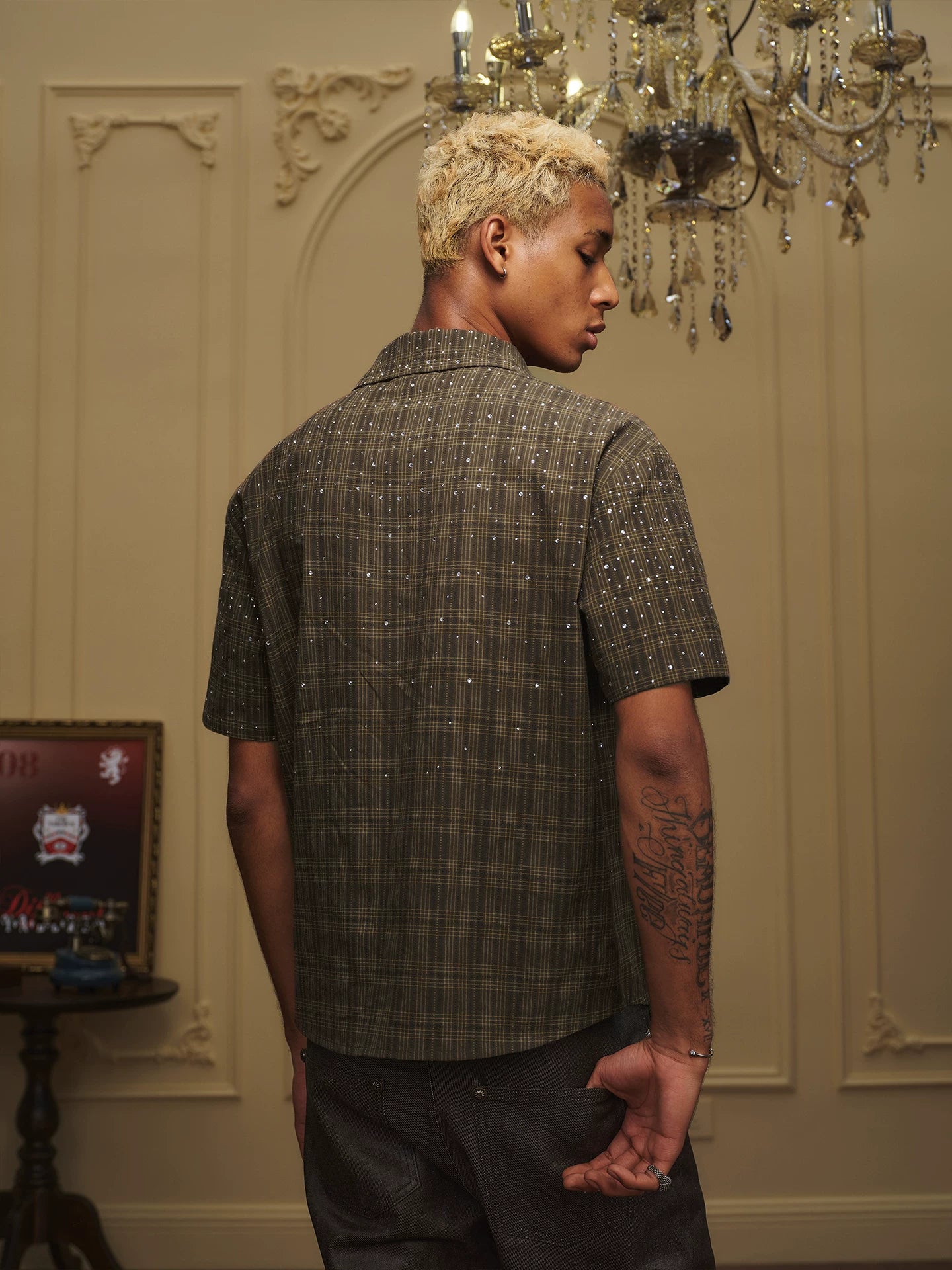 Embellished Plaid Camp Collar Shirt