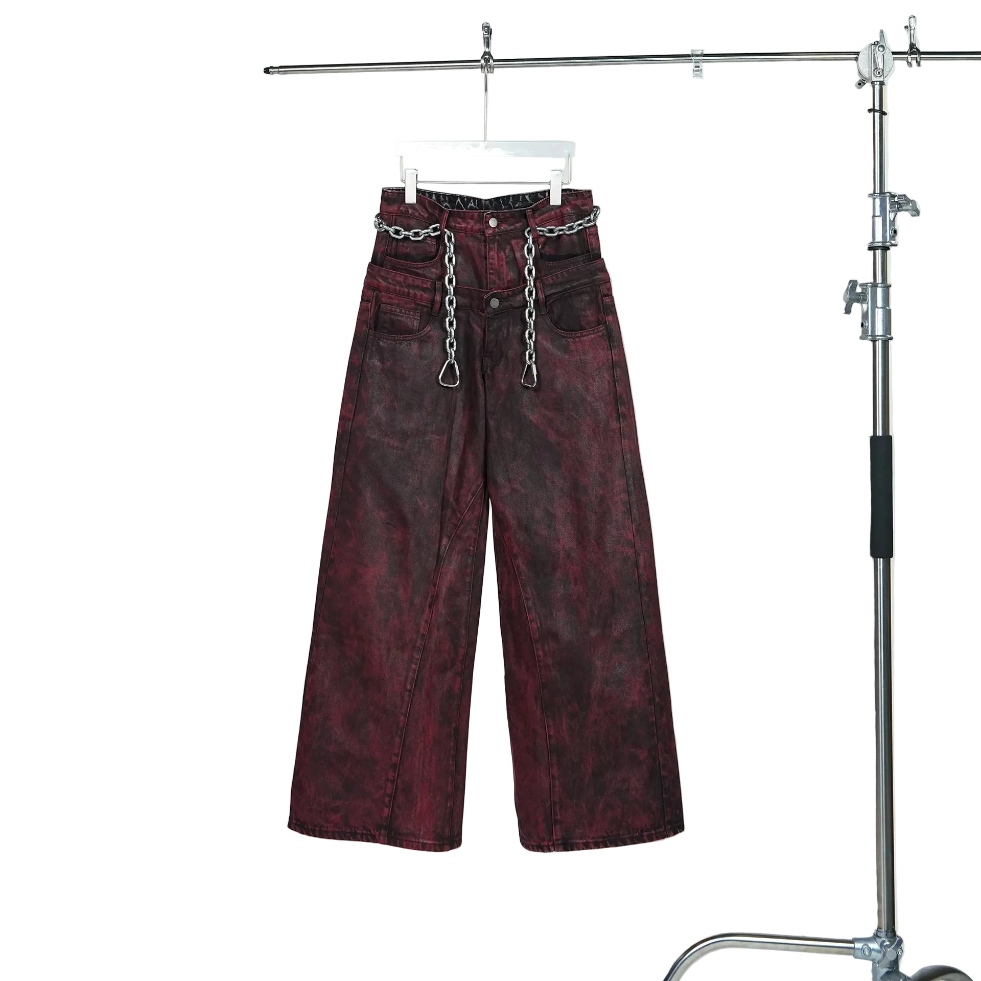 Crimson Haze Chain-Wash Wide Jeans